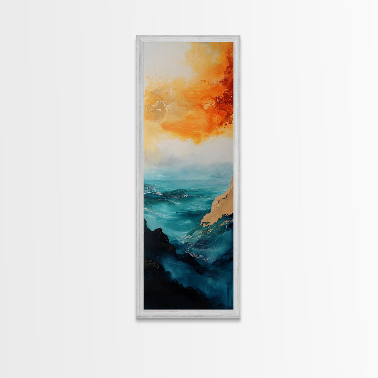 Golden Horizon, painting morro bay, nautical painting, orange abstract art, extra wide art, southwest wall art, Framed Canvas Print