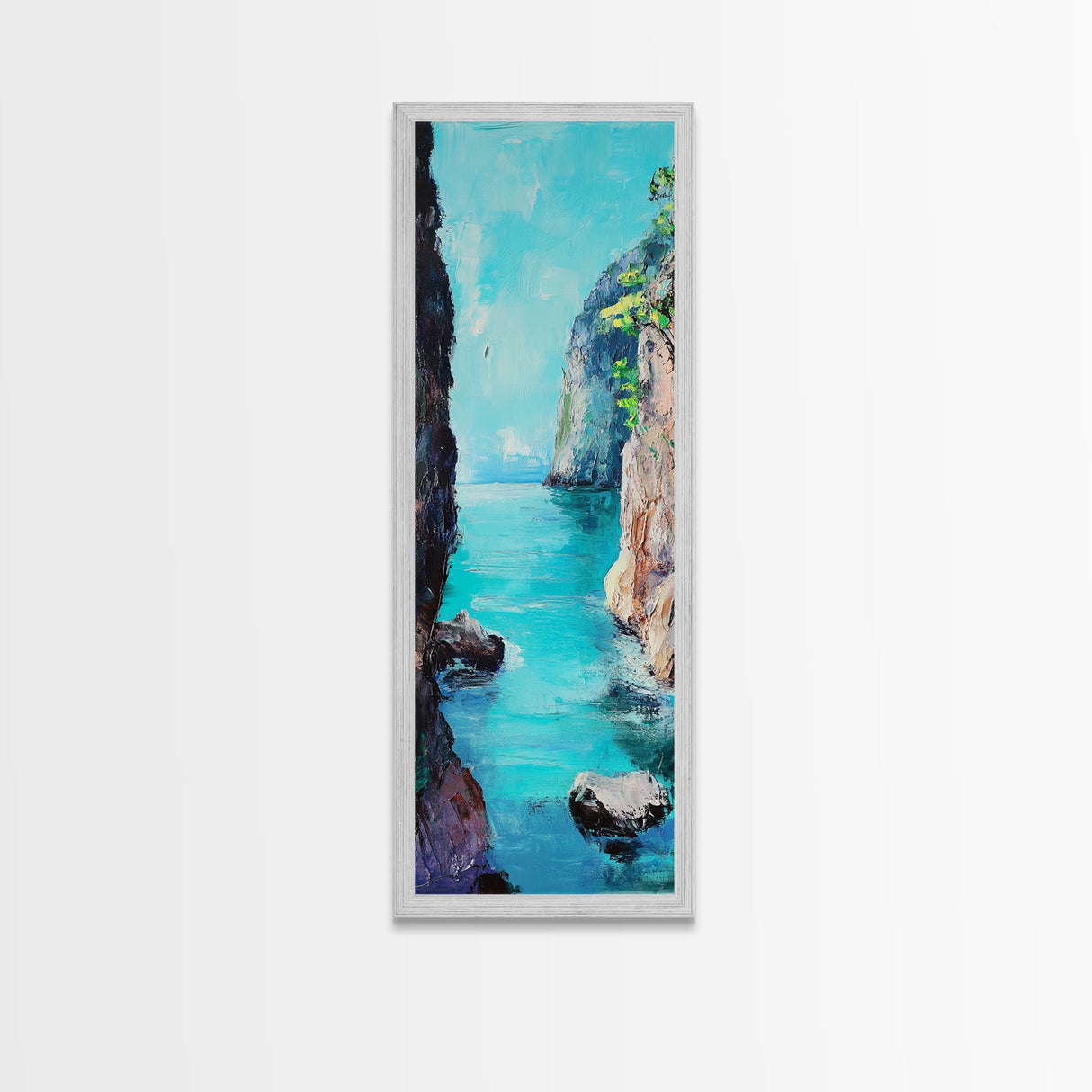 Cliffs and Sea, Coastal Landscape Art, Nautical Wall Art, Ocean View, Seascape Painting, Tall Narrow Art, Canvas Print