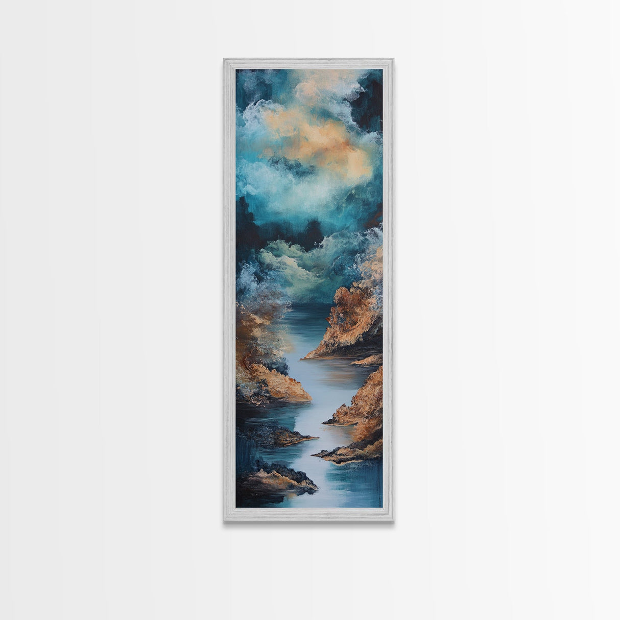 Moody River, Smoky Mountain Art, Landscape Painting, Moody Art, Blue and Green Wall Art, Tall Skinny Art, Framed Canvas Print