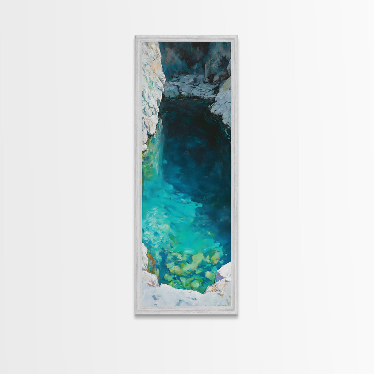 Teal wall art, hidden lagoon, ocean painting, moody art, coastal decor, framed canvas print, nautical art, above bed wall art