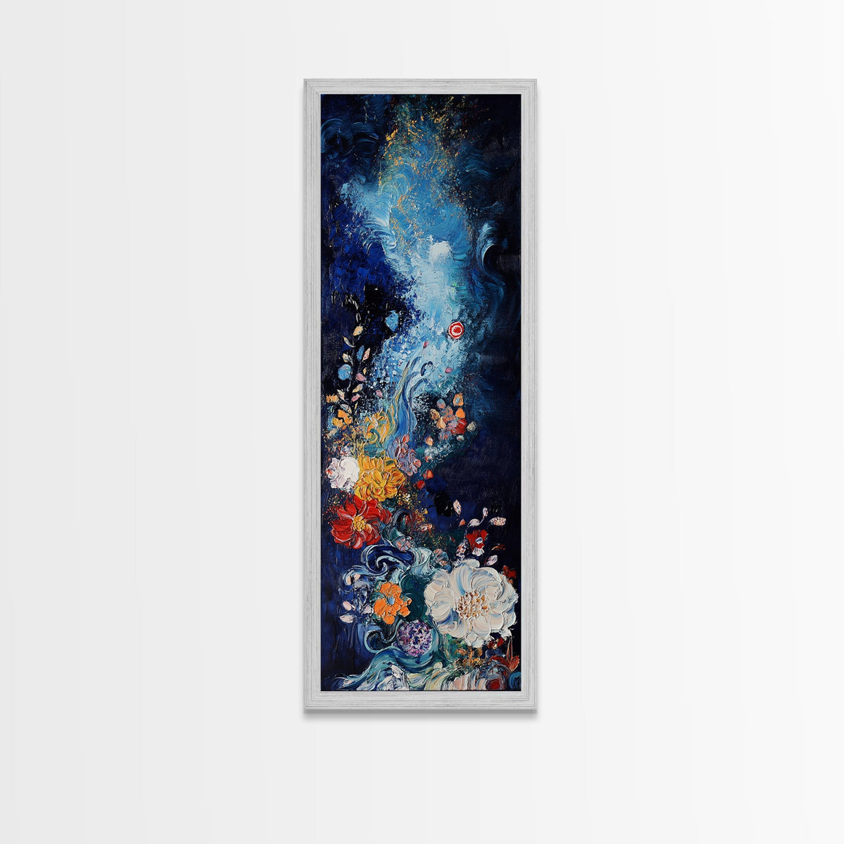 Starry Floral, botanical prints, wildflower painting, floral artwork, whimsical art, colorful nature painting, moody art