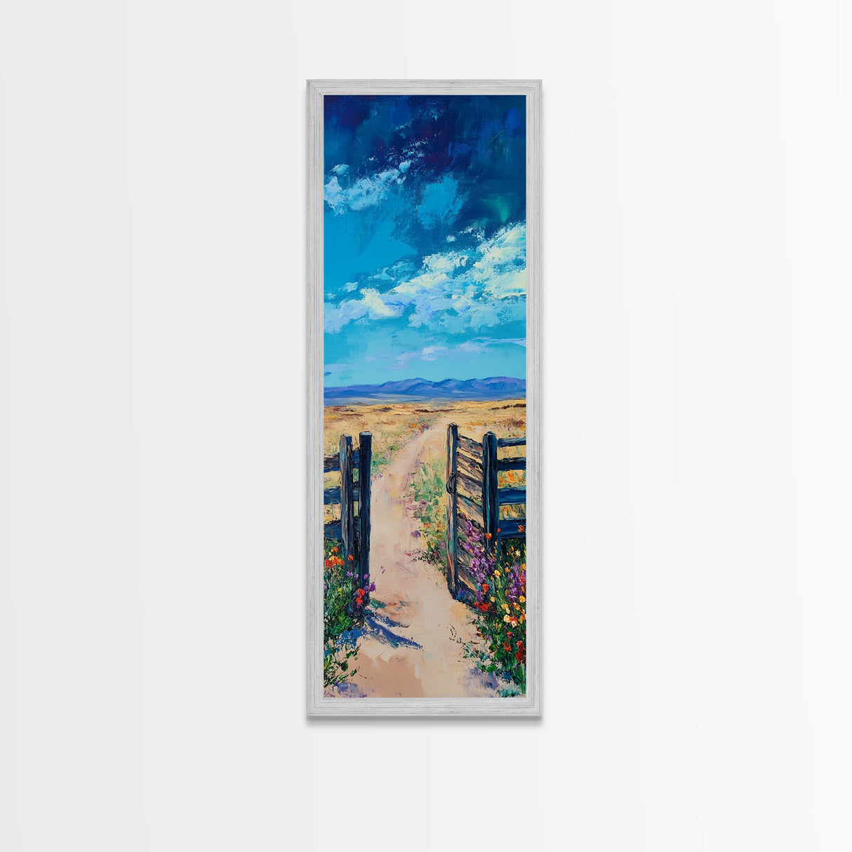 Open Gate, Rustic Art, Vintage Landscape, Country Path Painting, Moody Art, Extra Wide Art, Horizontal Wall Art, Canvas Print