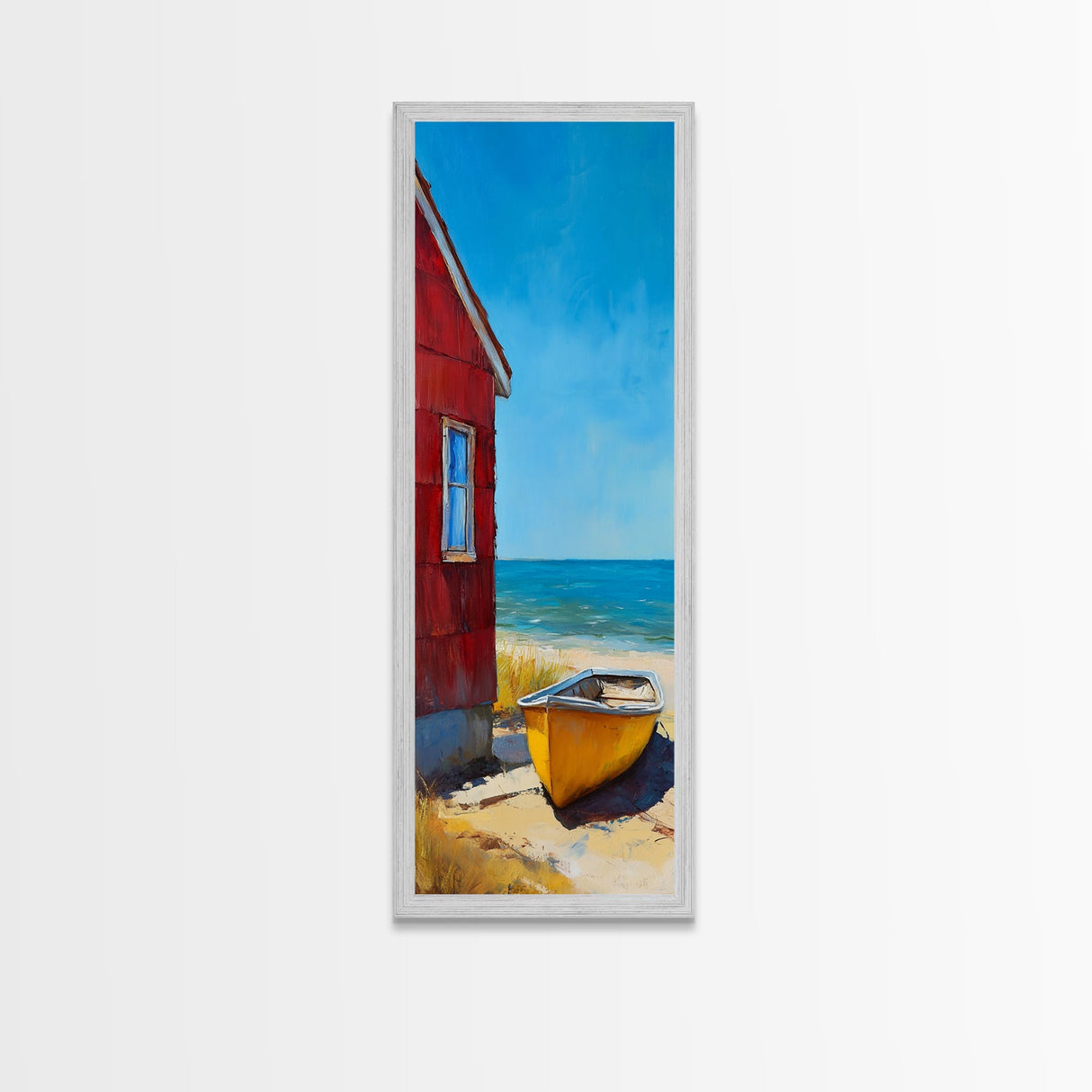 Beach house, Nantucket painting, coastal landscape art, framed canvas print, nautical decor, seascape painting, farmhouse art
