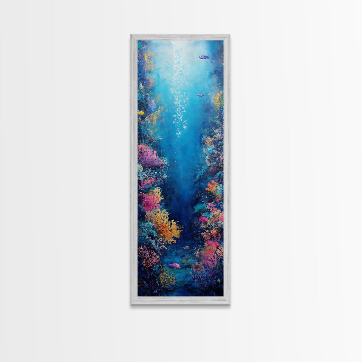 Deep Sea Coral, dolphin painting, ocean wall art, marine life art, framed canvas print, nautical decor, blue and green wall art