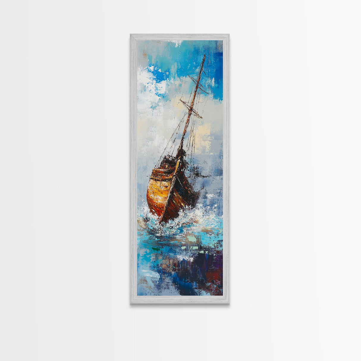 Shipwreck, nautical wall art, seascape painting, coastal landscape art, rustic decor, ocean wall art, Framed Canvas Print