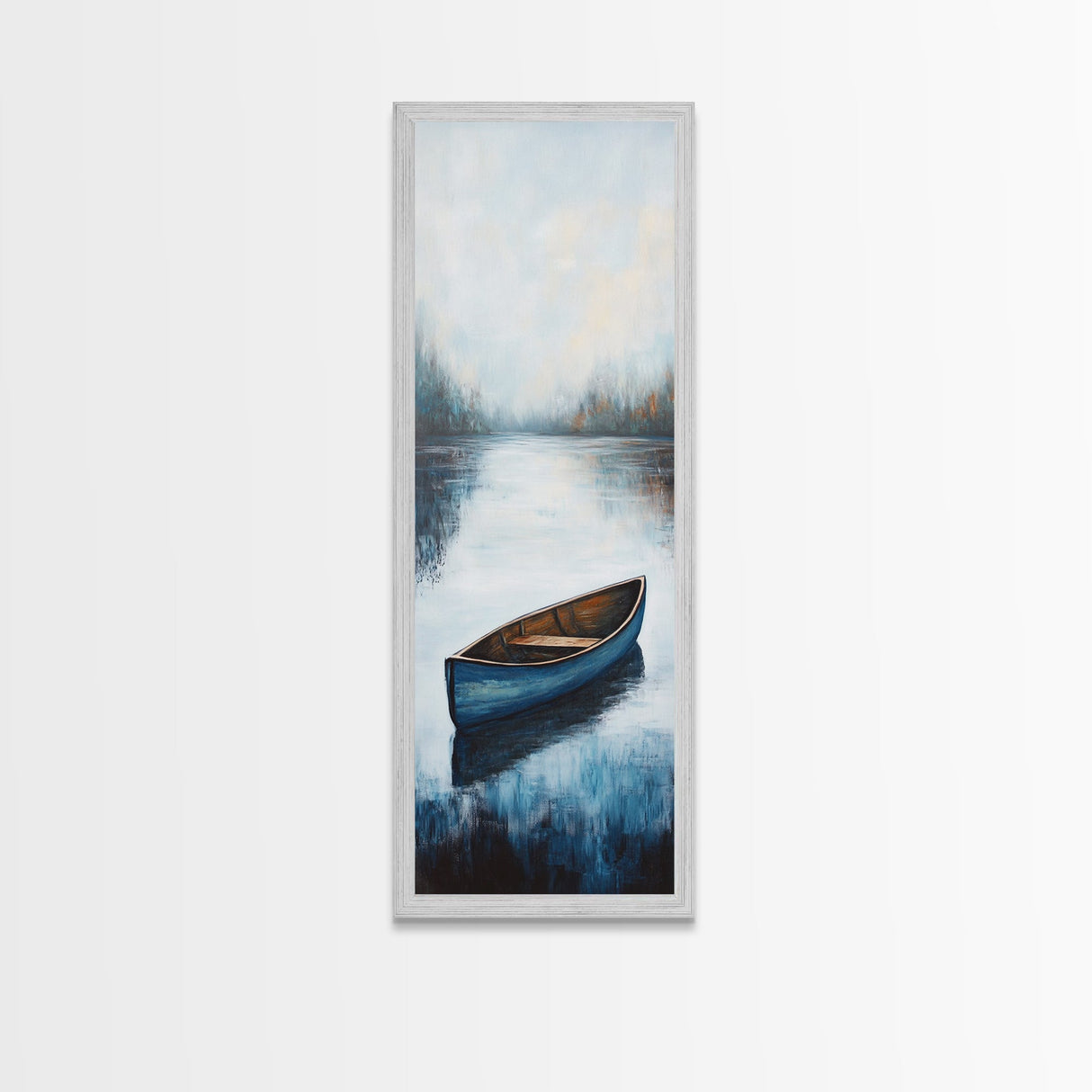 Blue Canoe on Lake, lake Tahoe art, nautical wall art, rustic decor, farmhouse art, framed canvas print, above sofa art