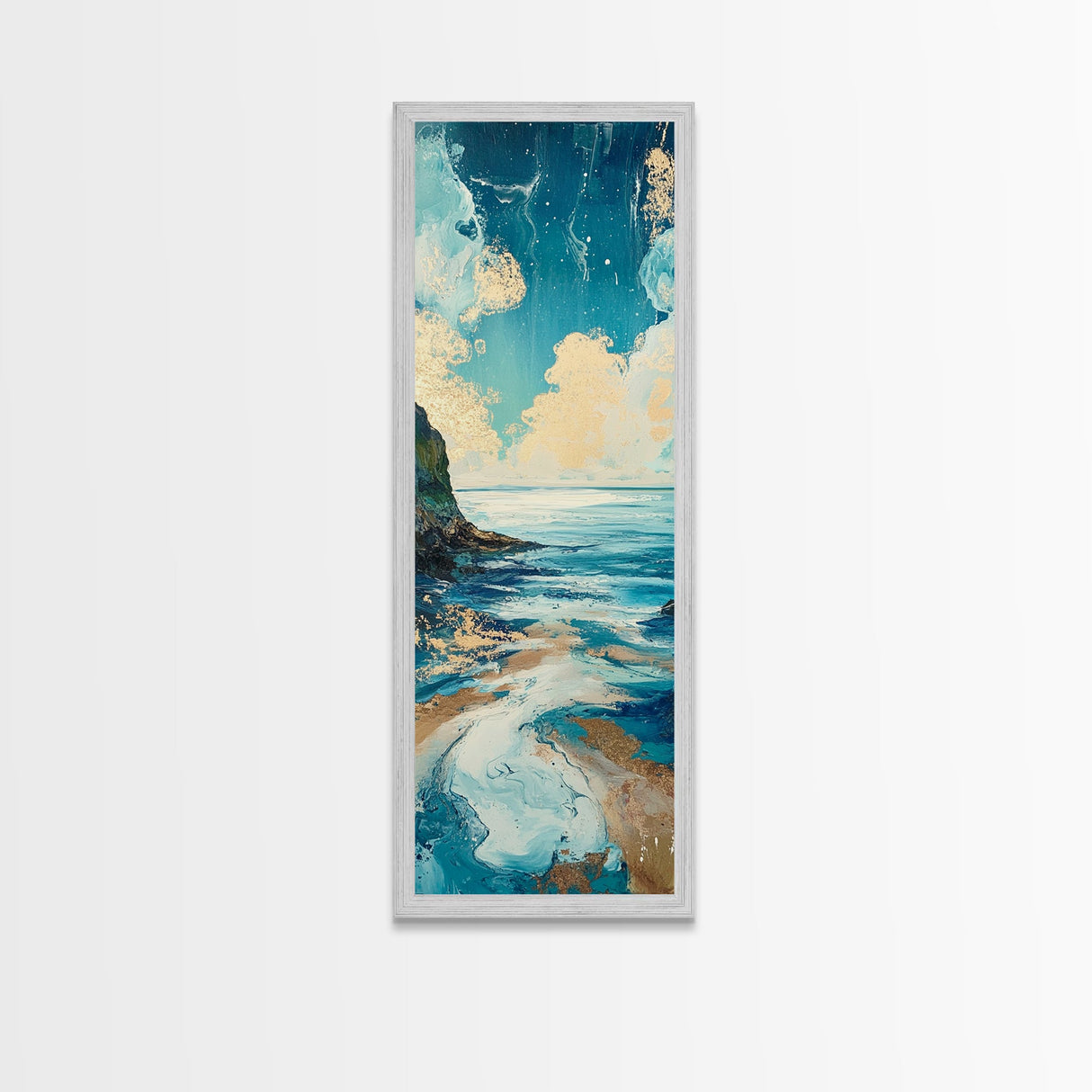Coastal Landscape, Nautical Painting, Framed Canvas Print, Ocean Theme, Seascape Painting, Blue and Green Wall Art