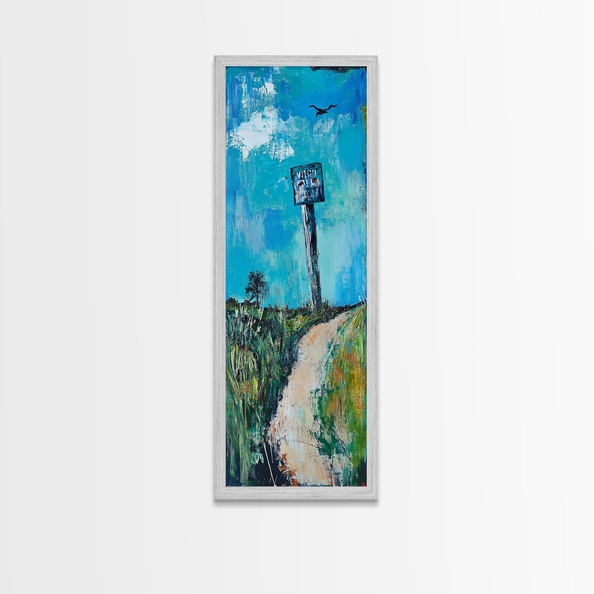 Fading Road, abstract landscape, moody art, blue and green wall art, coastal decor, rustic wall art, framed canvas print