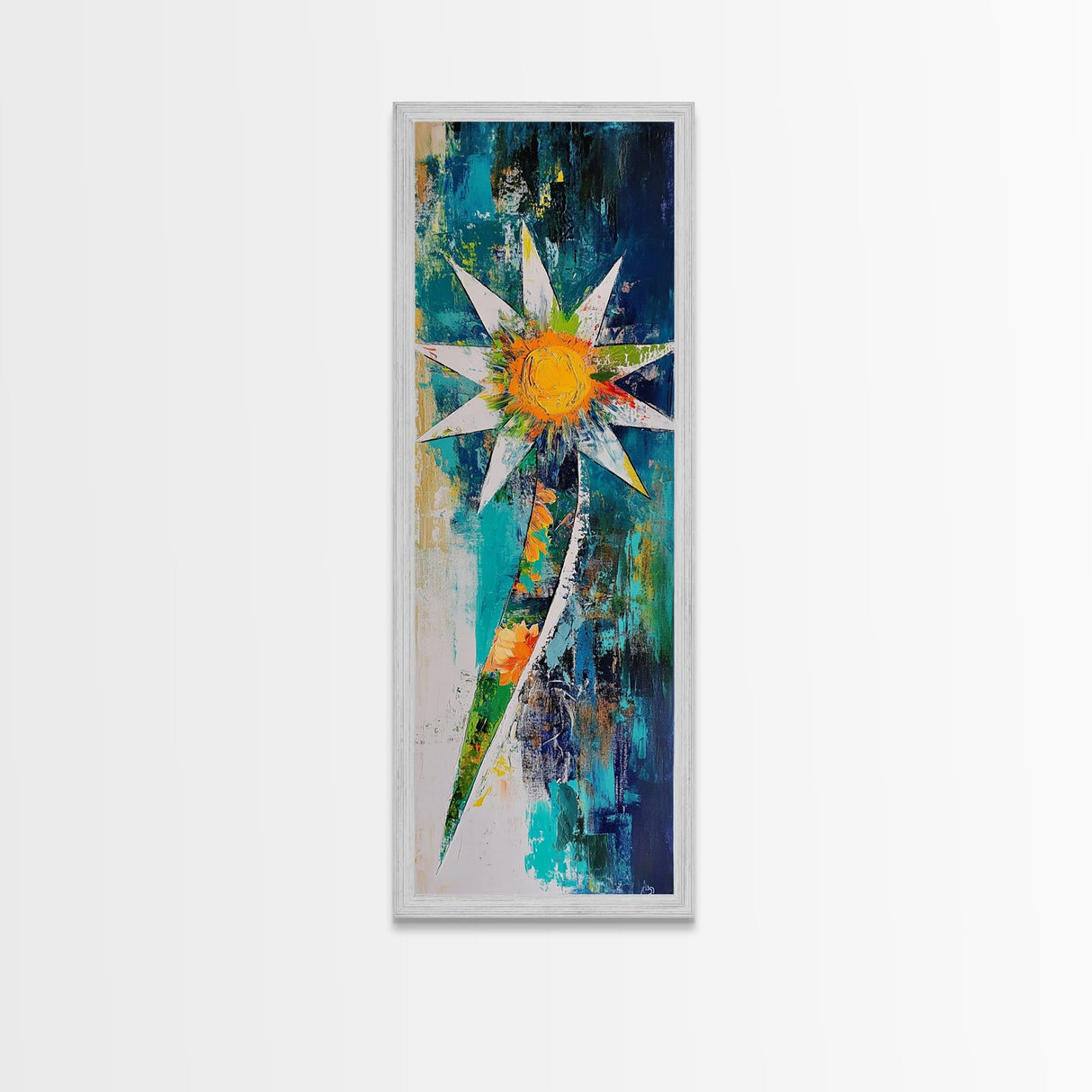 Abstract Star, Agave Painting, Mosaic Wall Art, Sacred Geometry Wall Art, Modern Botanical Prints, Canvas Print, Tall Narrow Art