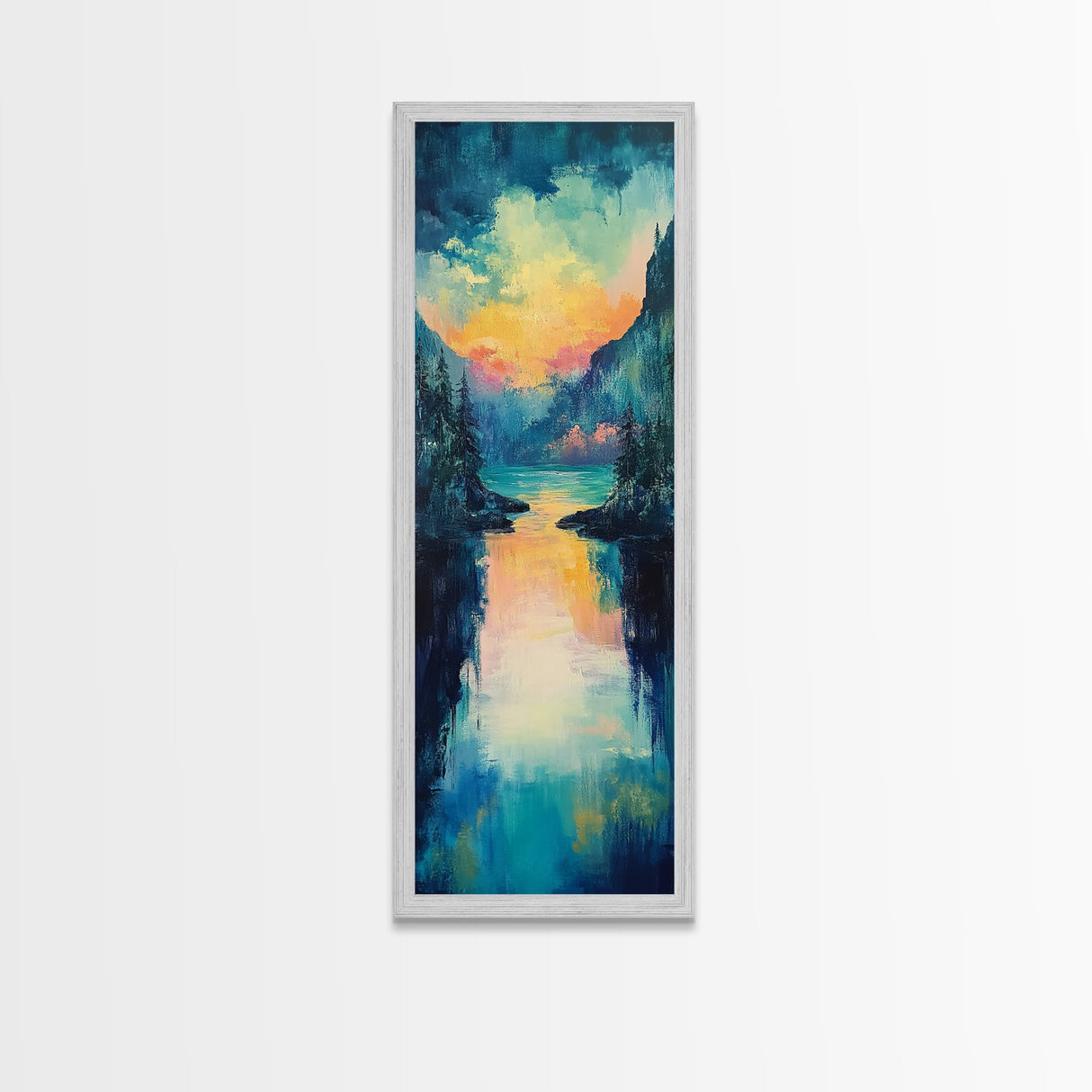 Moody Landscape Art, Sunset Painting, Smoky Mountain Art, Rustic Wall Art, Blue and Green Wall Art, Framed Canvas Print, Gift Idea