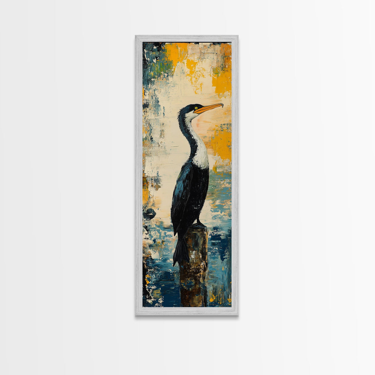 Abstract Bird Art, Coastal Wall Art, Nautical Decor, Bird Art Print, Framed Canvas Print, Rustic Wall Art, Vertical Wall Art