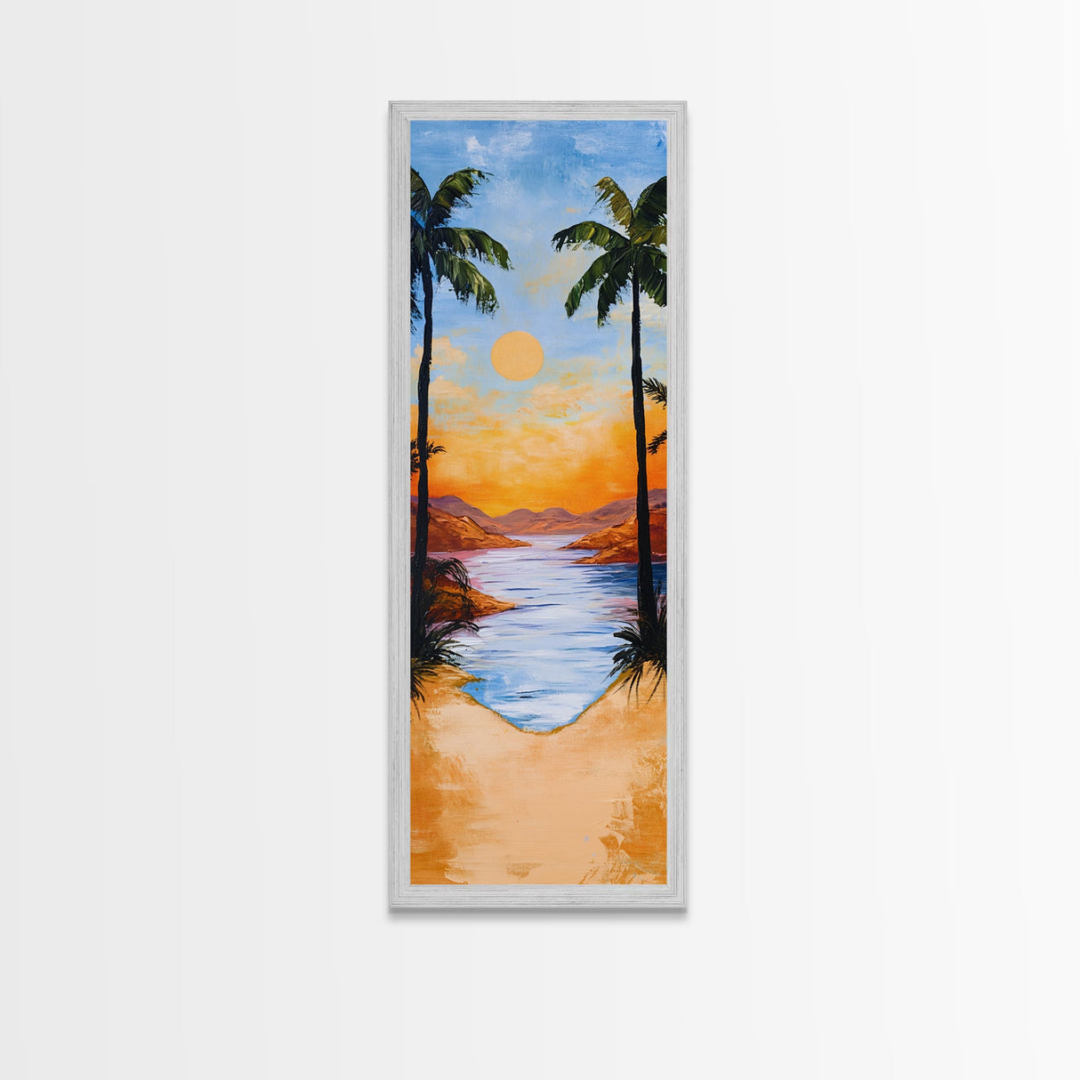 Tropical Sunset, palm tree painting, coastal decor, Hawaii art, nautical painting, framed canvas print, coastal landscape art