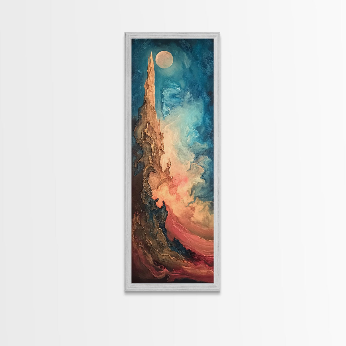 Fantasy Moon, Ozymandias art, dark romance painting, moon oil painting, moody art, framed canvas print, tall skinny art