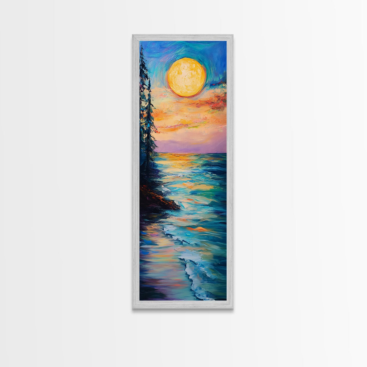 Coastal Sunset, seascape painting, framed canvas print, nautical wall art, coastal decor, extra wide art, surf wall art, above sofa art