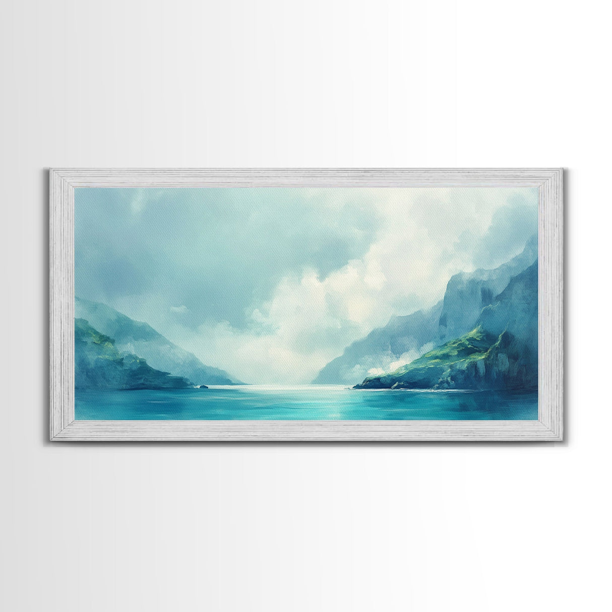 Serene Fjord, coastal landscape art, panoramic art, moody art, minimalist art, Canvas Print, above bed wall art, living room art