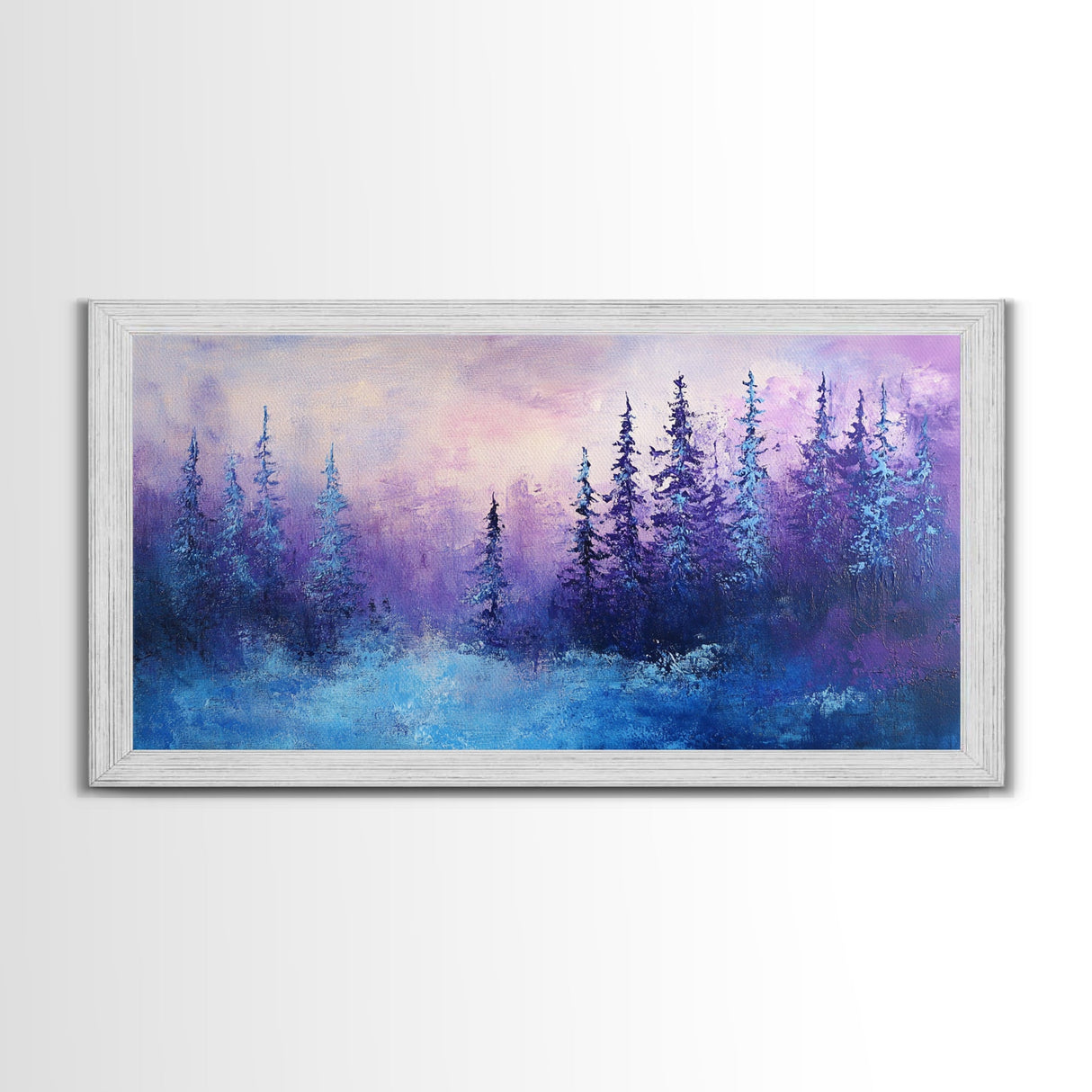Forest at Dusk, Moody Art, Pine Tree Art, Smoky Mountain Art, Framed Canvas Print, Landscape Painting, Extra Wide Art