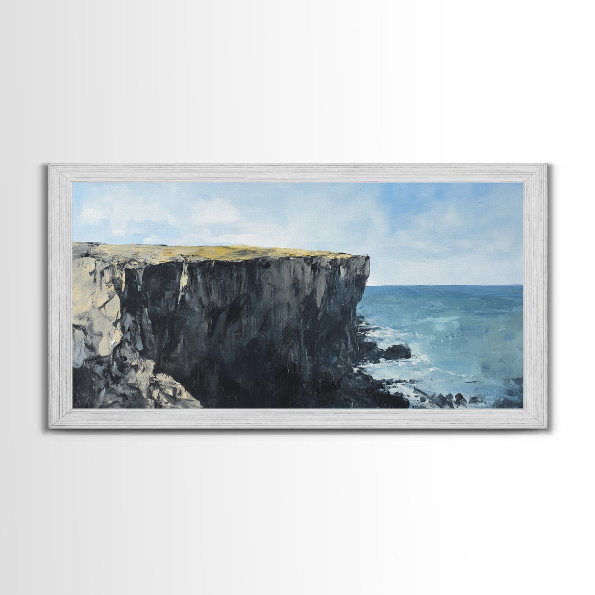Ireland cliffs, coastal decor, ocean waves, Ireland painting, nautical wall art, framed canvas print, extra wide art, landscape painting