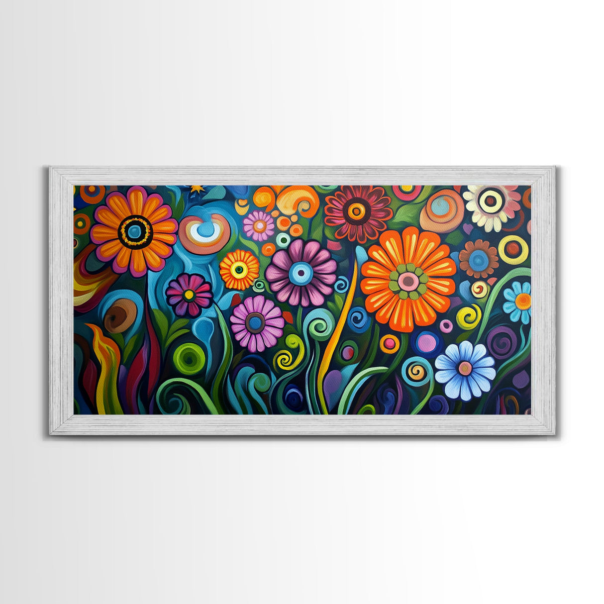 Whimsical Floral Art, Botanical Prints, Colorful Flowers, Framed Canvas Print, Wildflower Painting, Abstract Floral Artwork