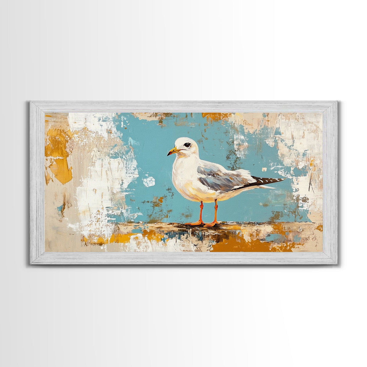 Seagull Painting, Coastal Landscape Art, Nautical Wall Art, Rustic Decor, Framed Canvas Print, Beach House Art, Bird Art