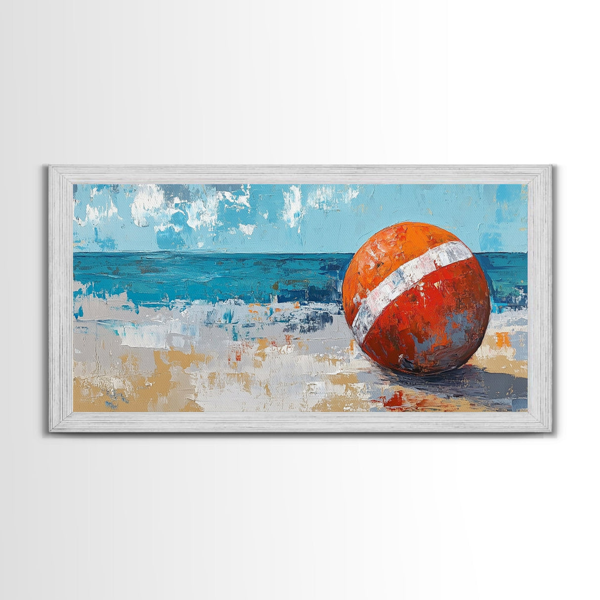 Lifeguard Buoy Painting, nautical decor, coastal wall art, ocean painting, framed canvas print, rustic art, beach house art