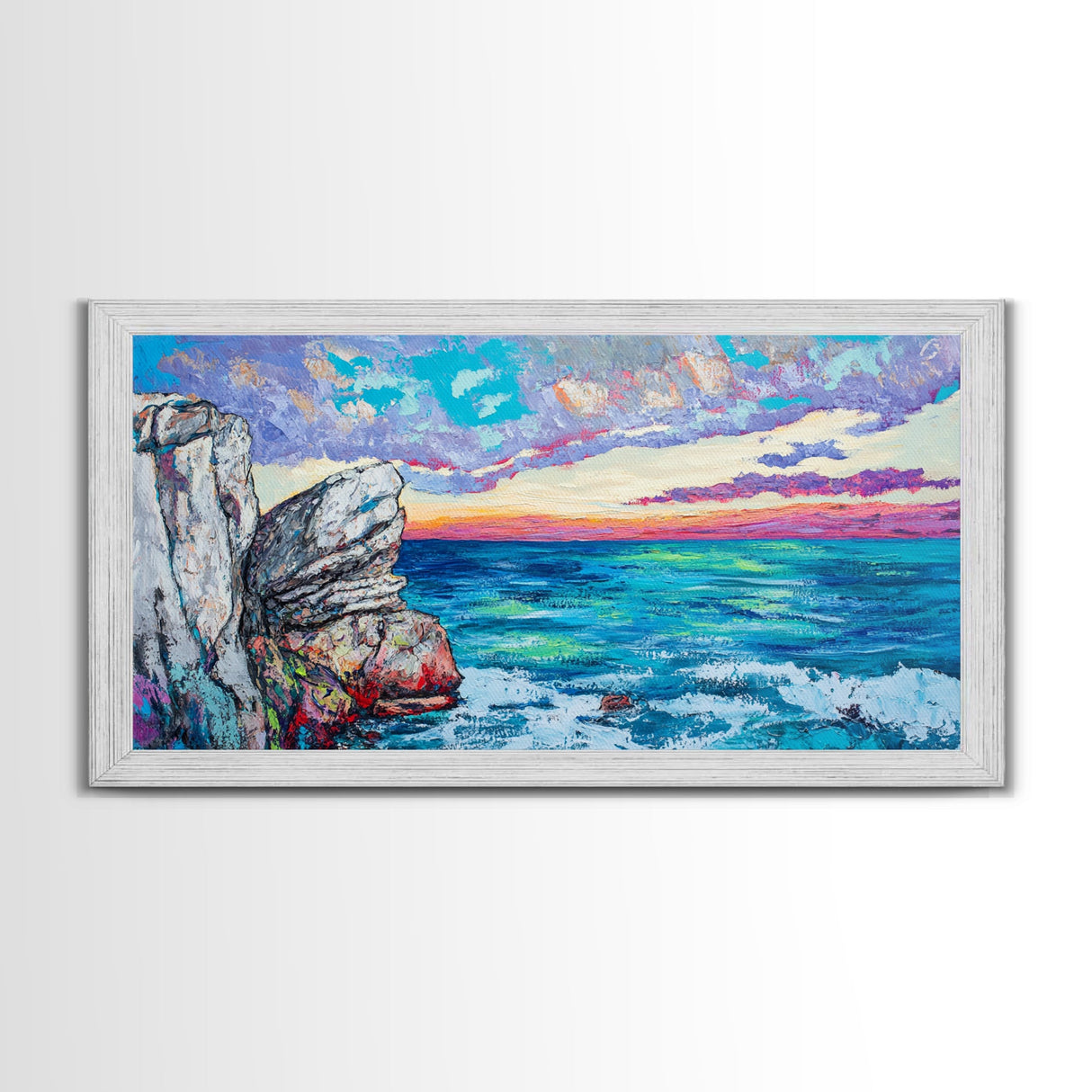 Seascape Painting, Coastal Landscape Art, Ocean Art, Framed Canvas Print, Nautical Wall Art, Living Room Art, Extra Wide Art