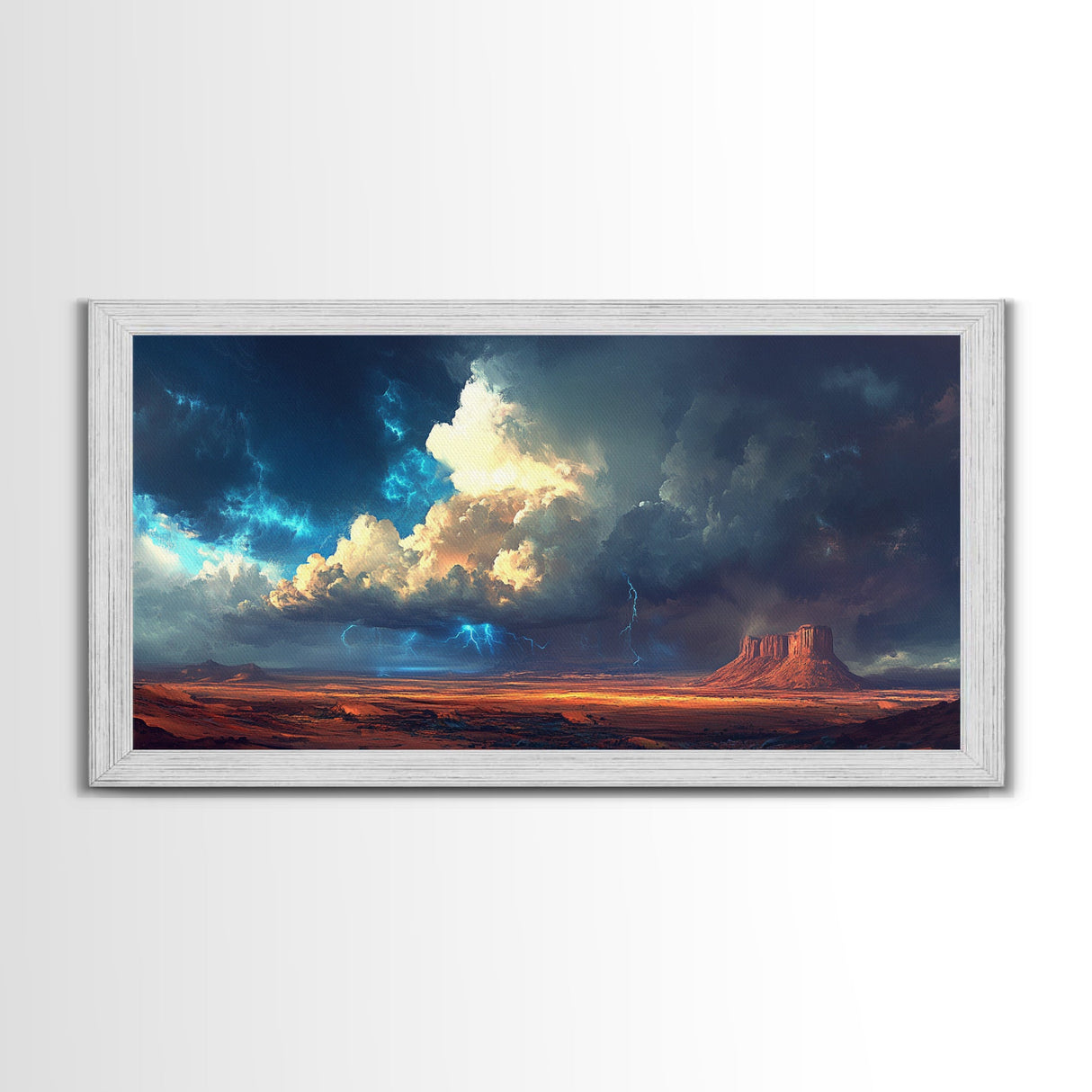 Southwest storm, desert lightning, panoramic art, framed canvas print, mountain painting, extra wide art, dramatic wall art