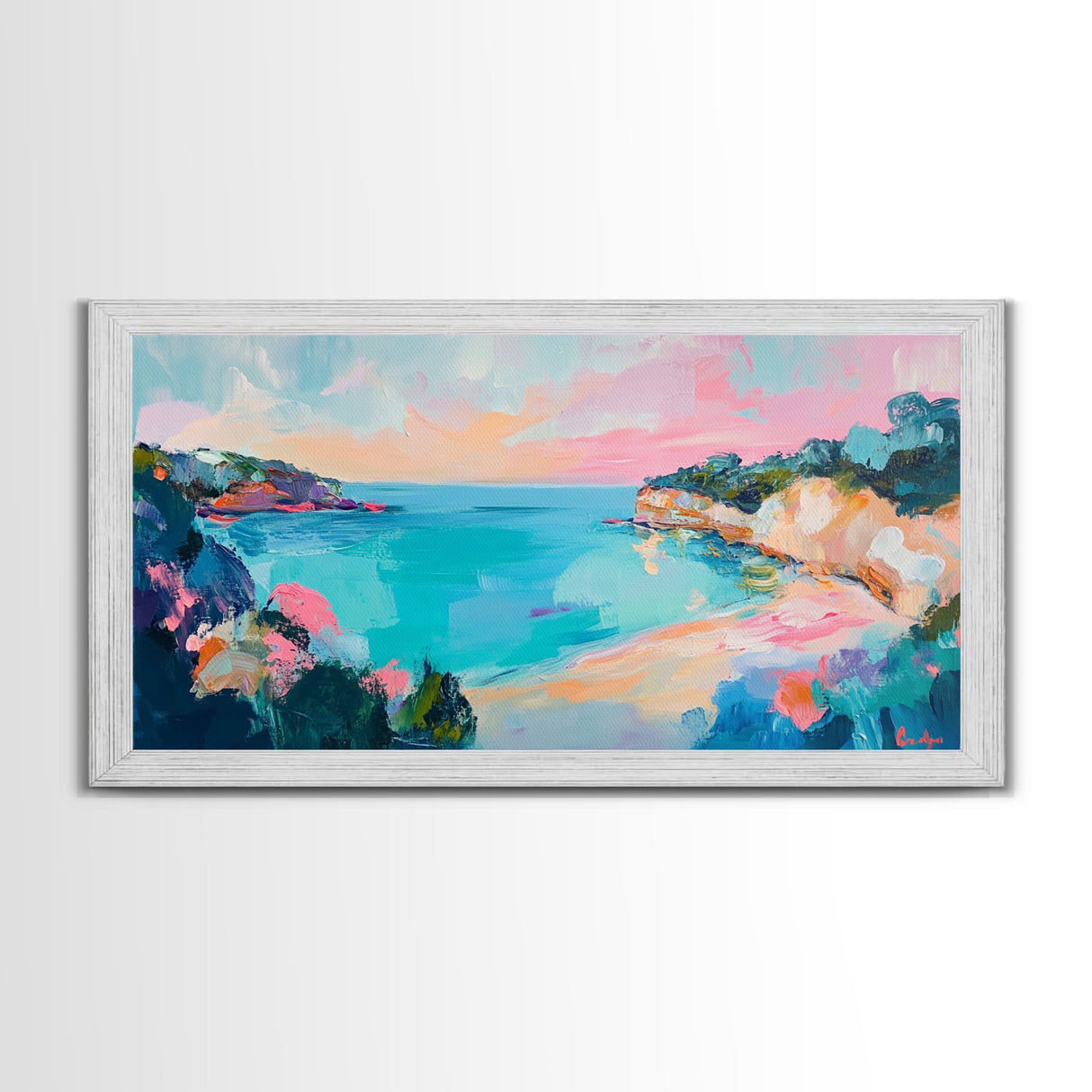 Pastel Ocean, Colorful Coastal Painting, Seascape Art, Nautical Decor, Coastal Cowgirl Wall Art, Canvas Print, Extra Wide Art