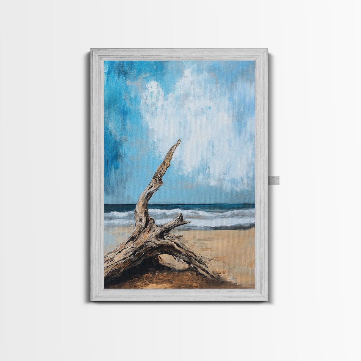 Driftwood, coastal landscape art, rustic decor, farmhouse art, framed canvas print, seascape painting, nautical decor, ocean art