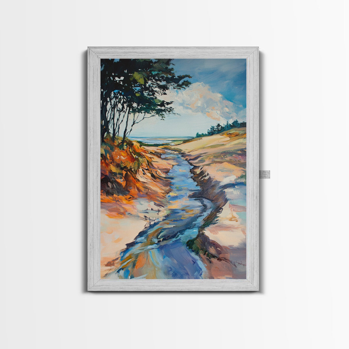Minimalist landscape, wabi sabi wall art, rustic decor, above bed wall art, framed canvas print, neutral art, extra wide painting