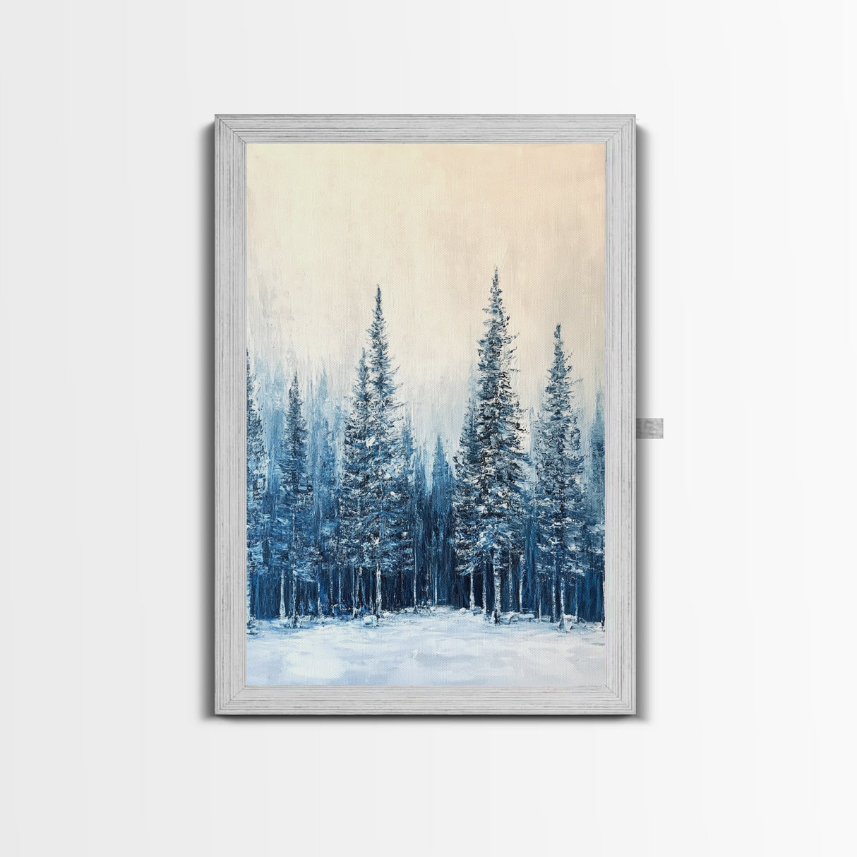 Winter Forest Scene, pine tree art, rustic wall art, moody art, landscape painting, minimalist art, Framed Canvas Print