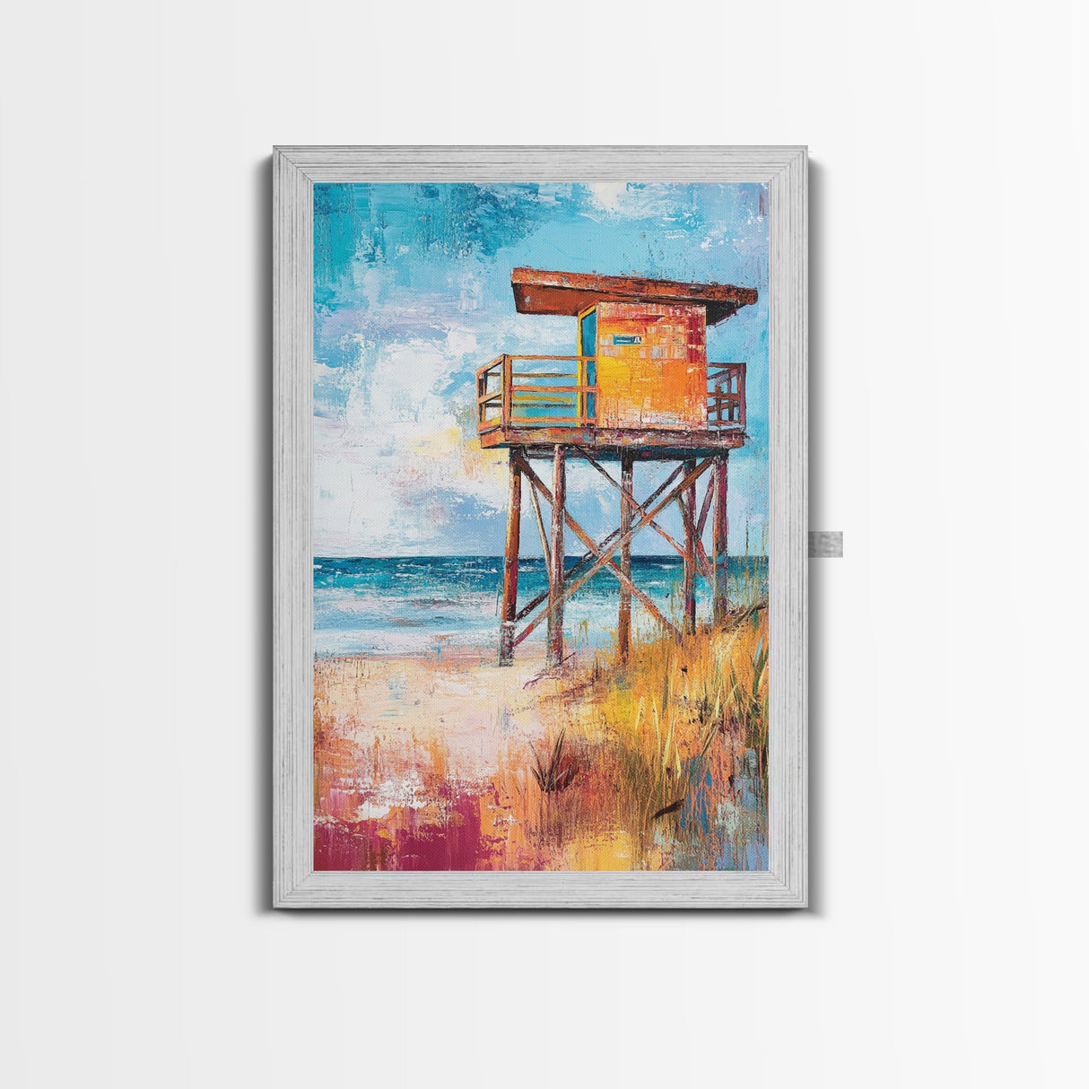 Lifeguard, Beach, Surf, Framed Canvas Print, coastal painting, beach house art, coastal cowgirl wall art, surf wall art, nautical painting