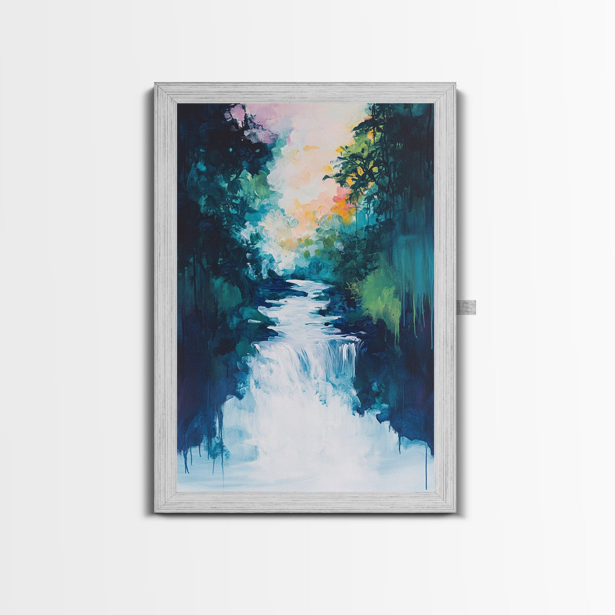 Waterfall Painting, Moody Art, Coastal Landscape Art, Framed Canvas Print, Above Sofa Art, Living Room Art, Vertical Wall Art