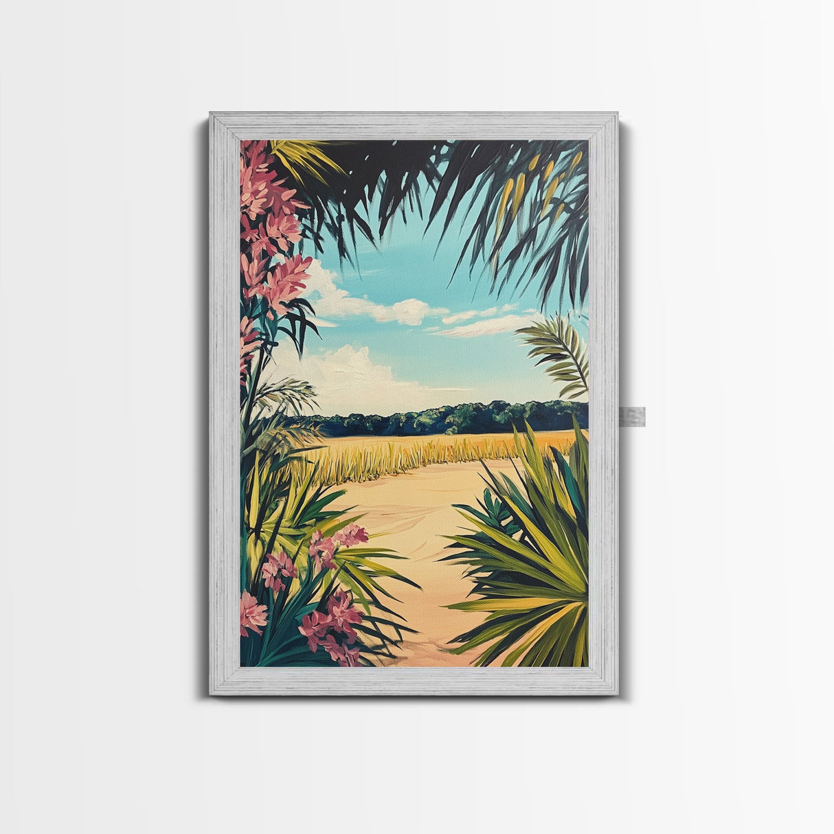 Tropical Landscape, palm tree painting, botanical prints, coastal landscape art, Canvas Print, living room art, wabi sabi wall art