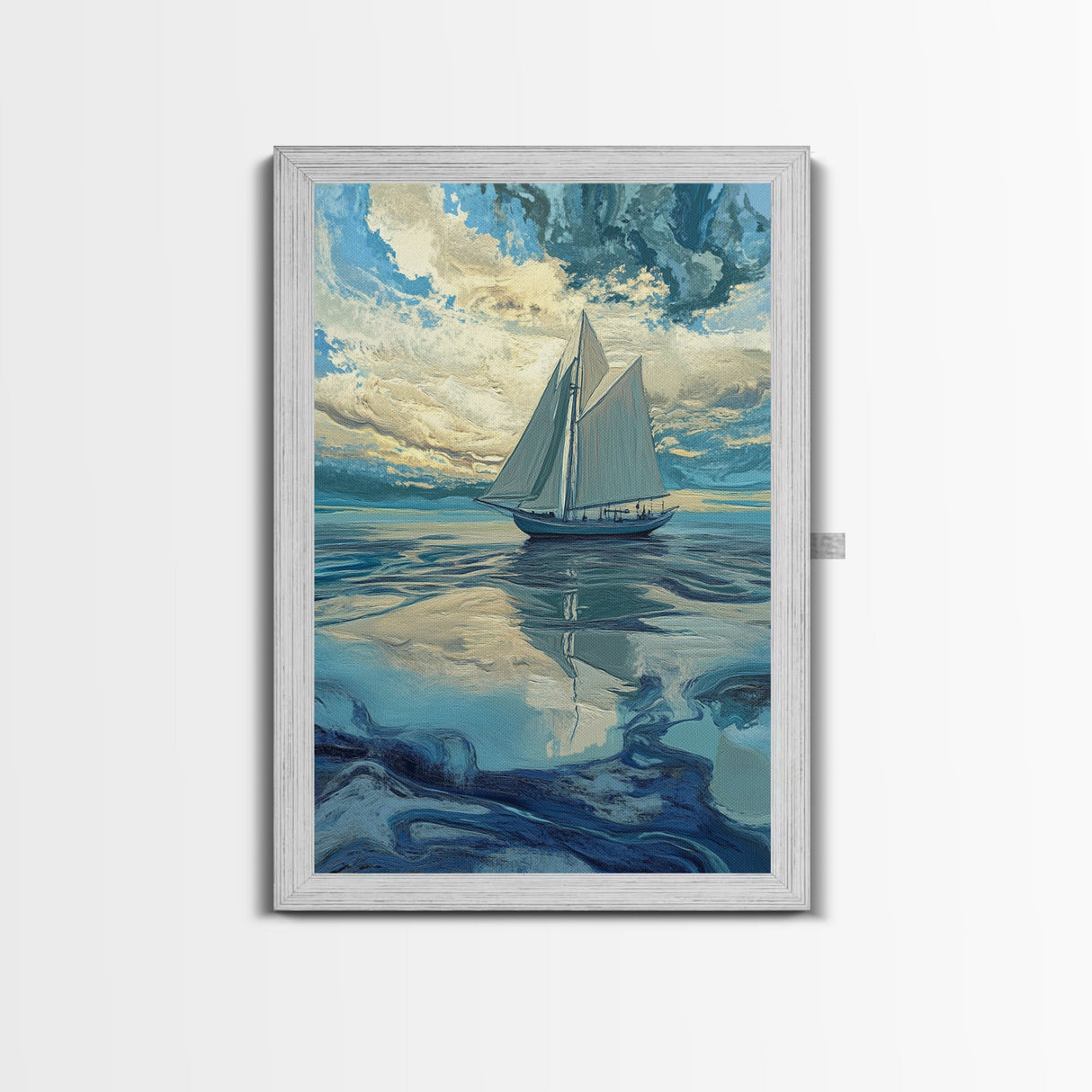 Sailboat Painting, nautical decor, coastal wall art, blue and green wall art, ocean painting, framed canvas print, living room art