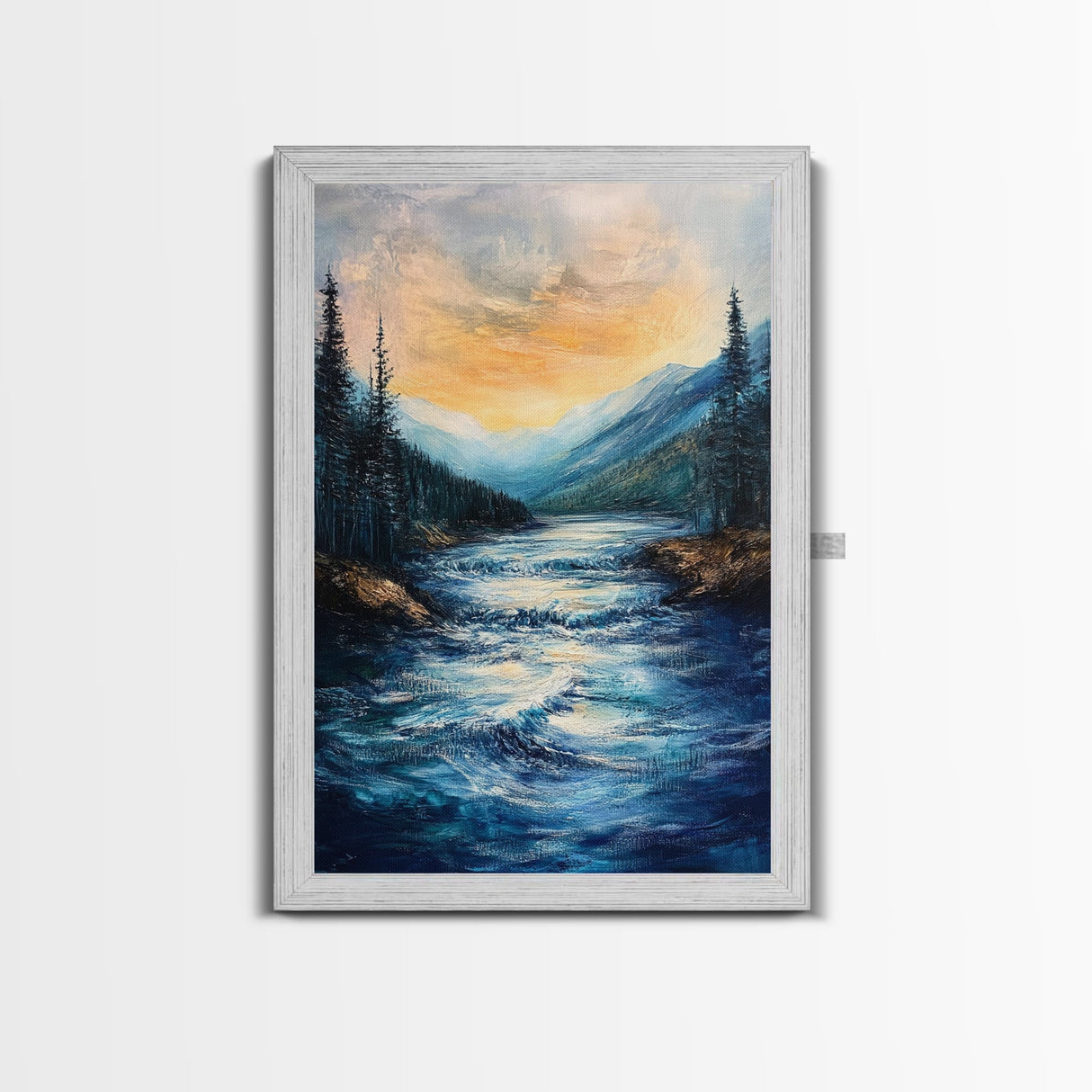 Mountain Stream, Nature Painting, Canvas Print, Forest Art, Rustic Wall Art, Coastal Decor, Bedroom Art, Cabin Decor, Gift Idea