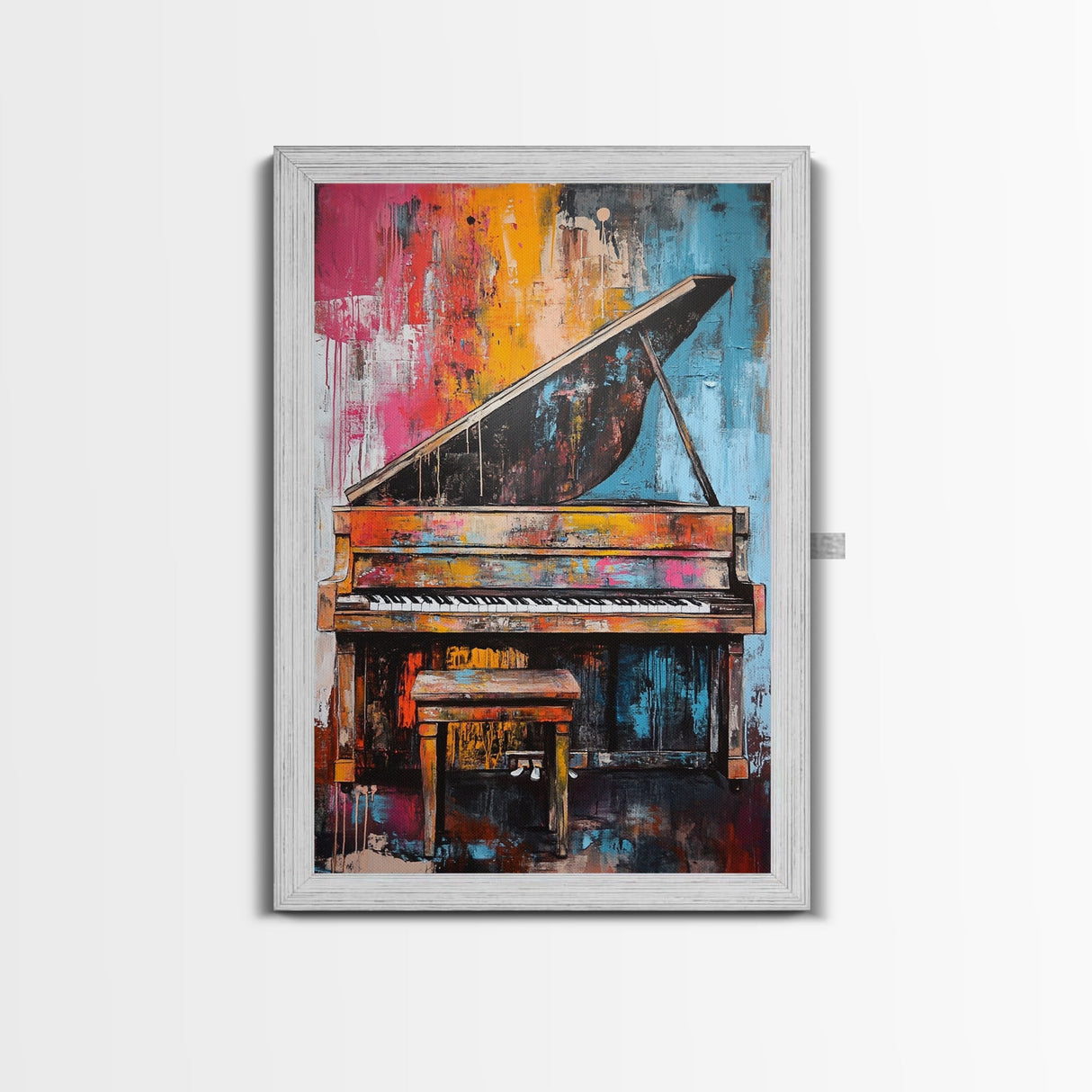 Abstract Piano Art, Music Wall Decor, Colorful Instrument Painting, Moody Art, Living Room Wall Art, Canvas Print, Gift Idea