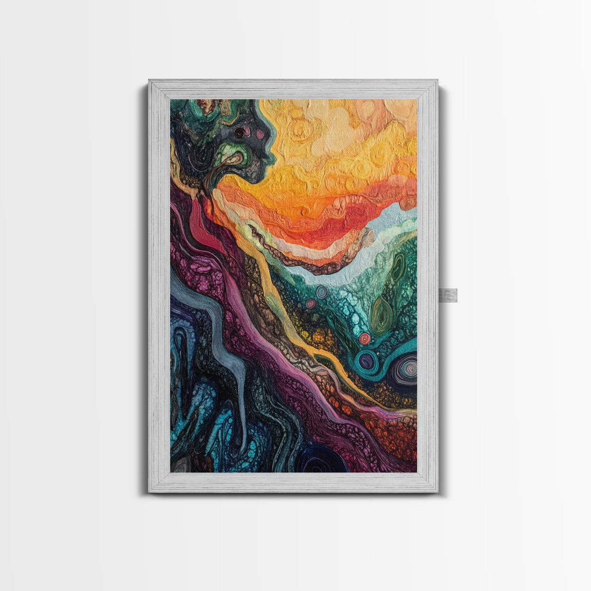 Psychedelic Abstract Texture Framed Canvas Print, Surreal Art, Vibrant Wall Art, Modern Abstract Painting, Unique Artwork, Office Decor