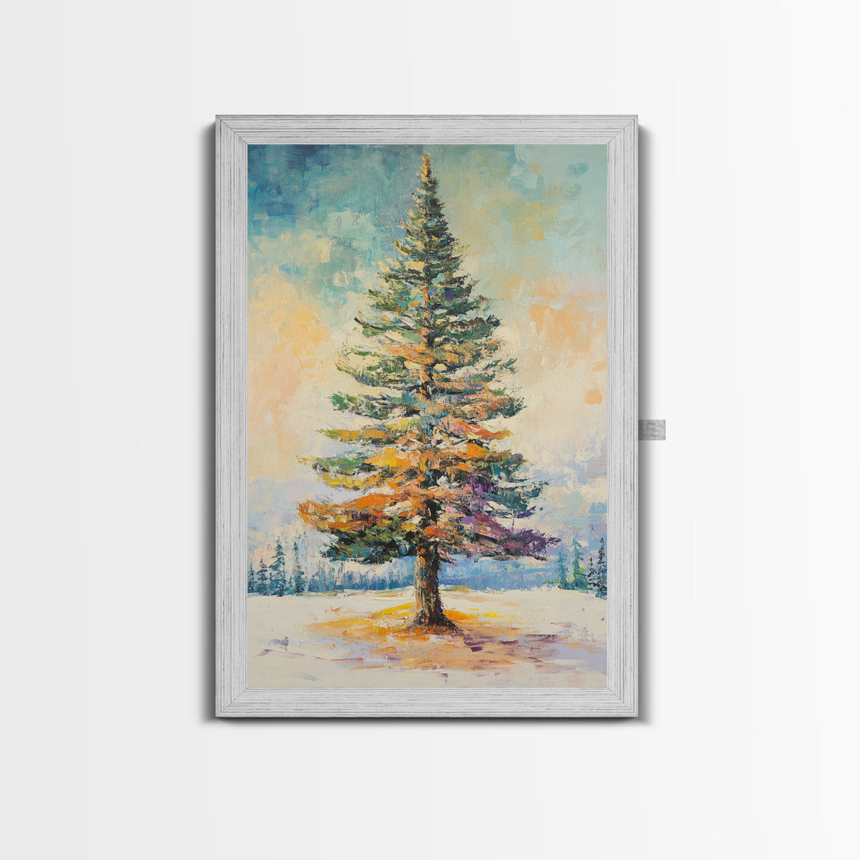 Winter Pine Tree Canvas Print Seasonal Landscape Art Snowy Forest Painting Nature Wall Art Christmas Home Decor Cozy Living Room