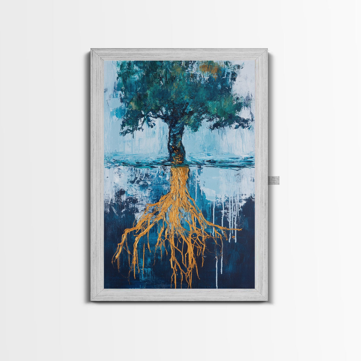 Tree With Golden Roots Canvas Print Surreal Nature Wall Art Abstract Landscape Painting Living Room Decor Earth Tones Artwork