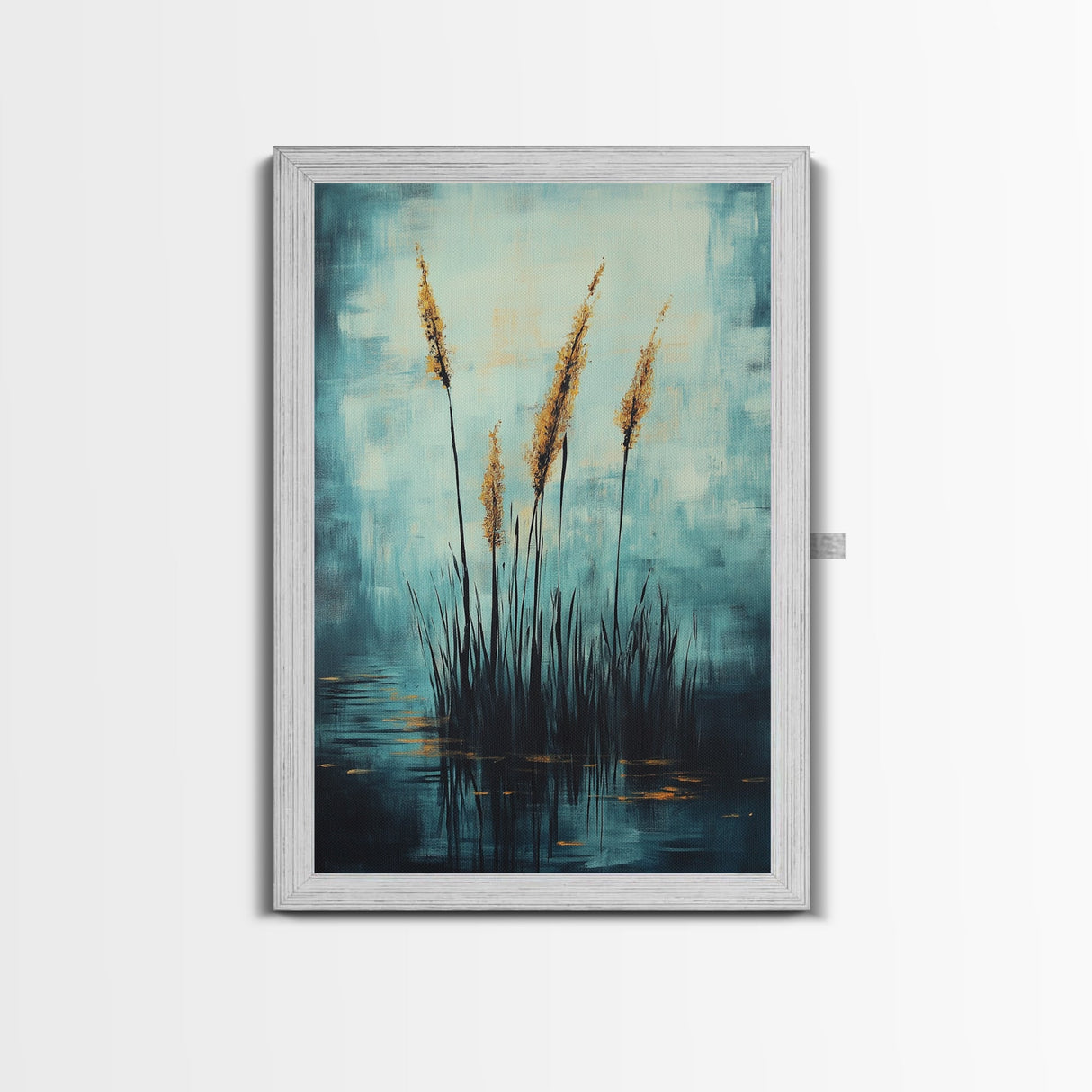 Golden Reeds Framed Canvas Print Minimalist Nature Art Tranquil Landscape Wall Decor Modern Aesthetic Living Room Home Gift