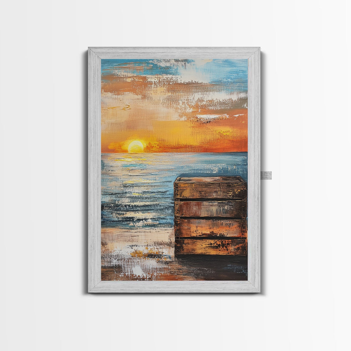 Sunset Over Ocean Canvas Print | Serene Seascape Painting | Coastal Home Decor | Beach House Wall Art | Nautical Artwork