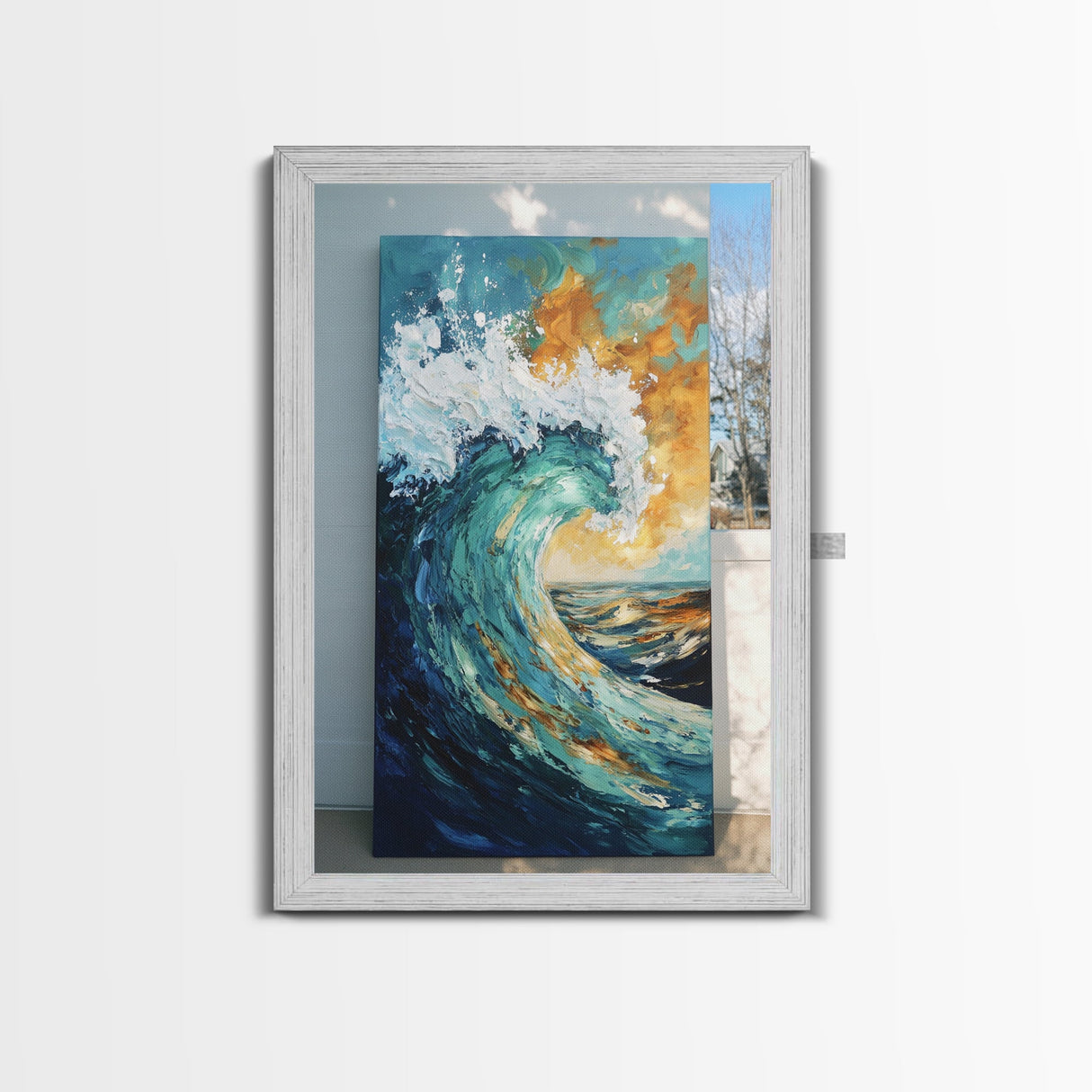 wave painting, coastal decor, framed canvas print, ocean painting, surf wall art, nautical wall art, seascape painting, gift idea