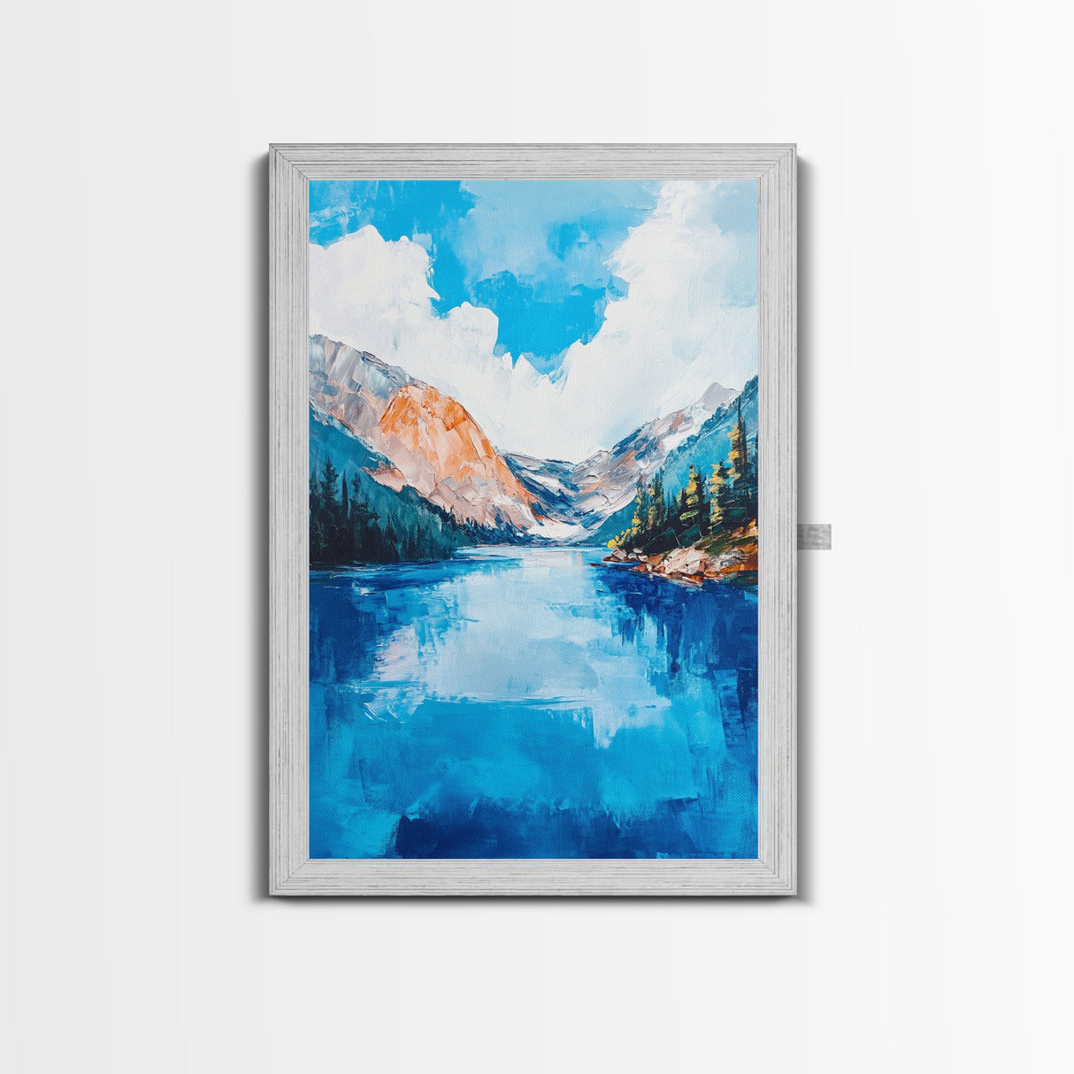 mountain painting, landscape painting, framed canvas print, lake Tahoe art, coastal landscape art, blue and green wall art, gift idea