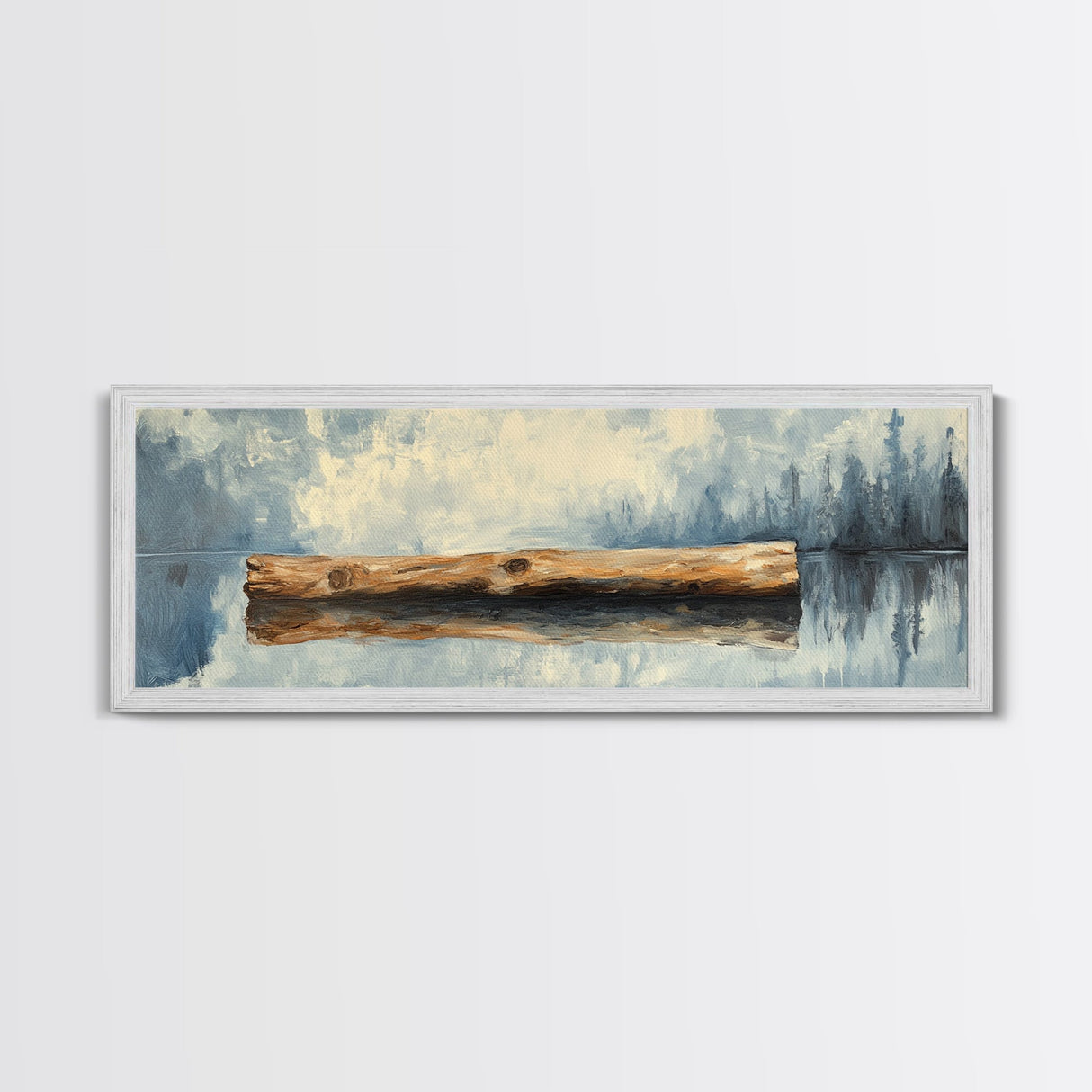 Driftwood Reflection Framed Canvas Print Coastal Wall Art, Rustic Lake House Decor, Minimalist Nature Art, Neutral Bedroom Wall Decor