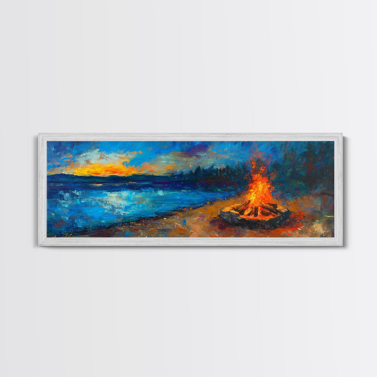 Cozy Campfire Night Painting, Rustic Cabin Decor, Warm Autumn Wall Art, Outdoor Adventure Art, Living Room Wall Art