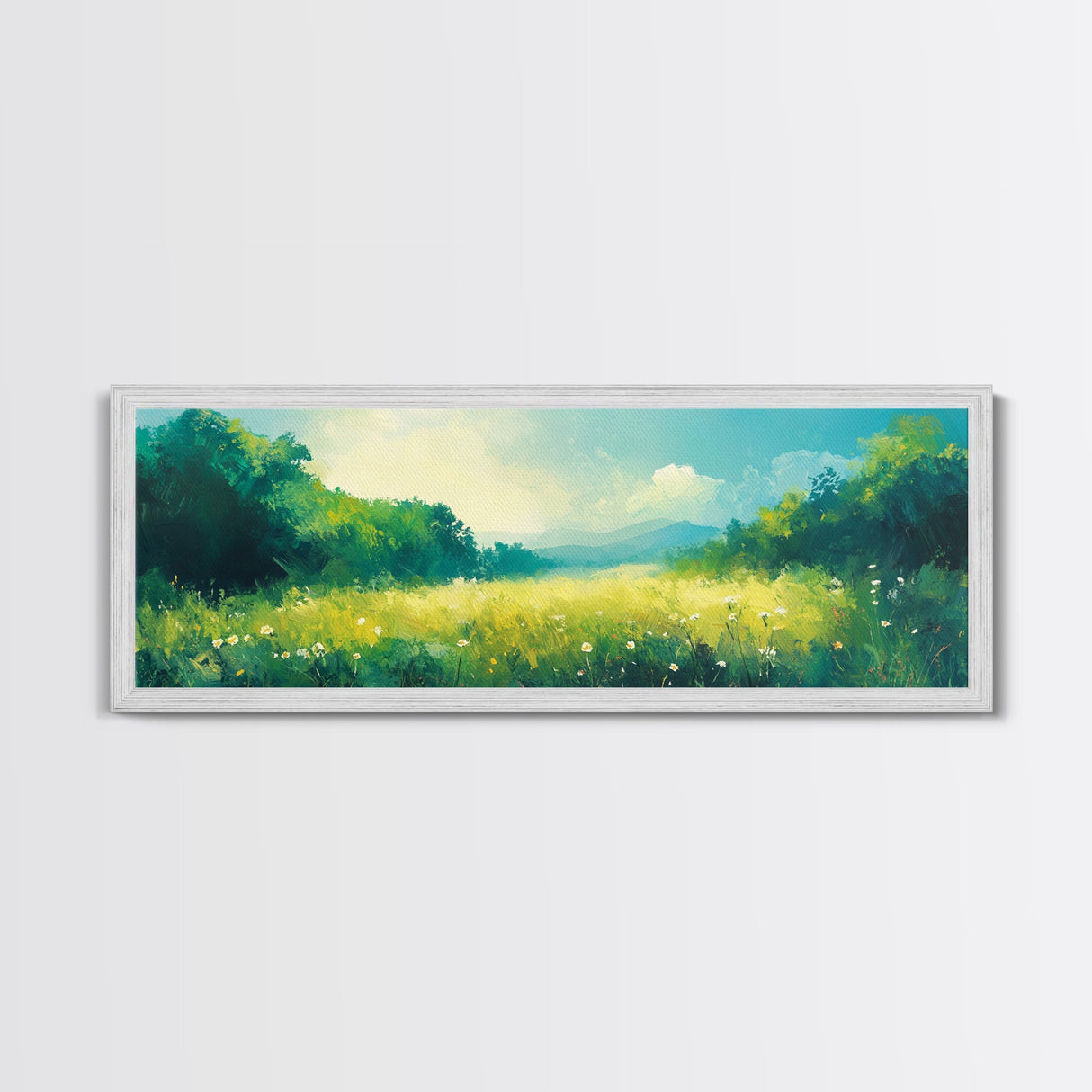 Serene Meadow Landscape Framed Canvas Print Nature Wall Art Impressionist Painting Summer Home Decor Bedroom or Office Wall Accent