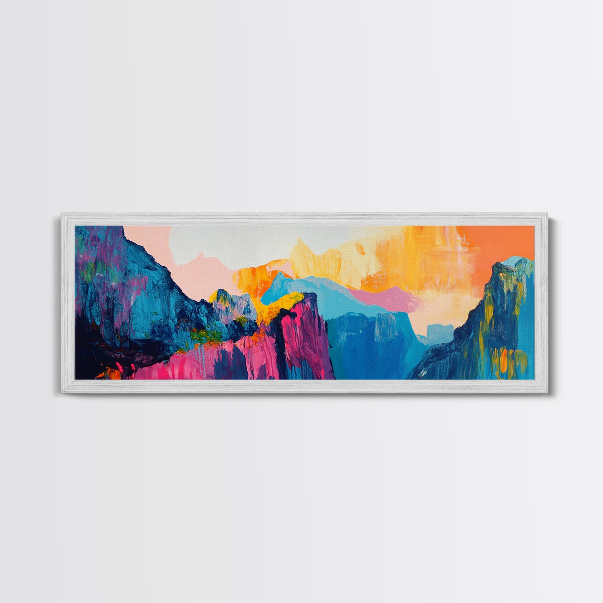 Colorful Mountain Reflections Canvas Print - Abstract Nature Wall Art, Vibrant Sunset Painting, Home Decor, Bold Artistic Statement