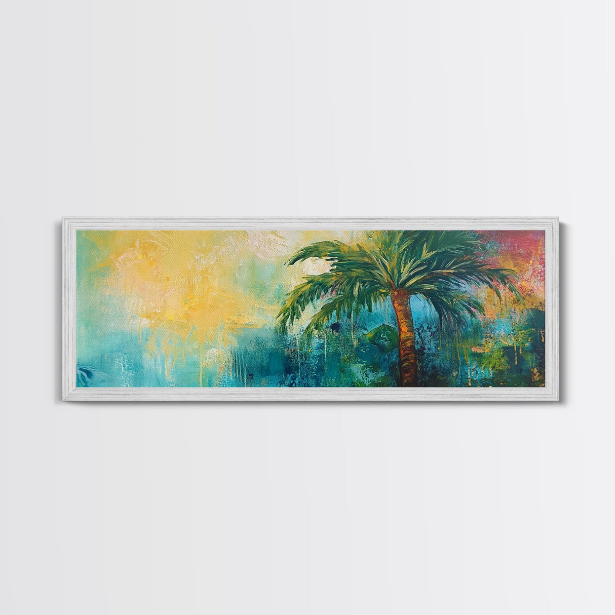Tropical Palm Tree Canvas Print Colorful Beach Wall Art, Summer Vacation Vibes, Boho Coastal Painting, Vibrant Nature Inspired Decor