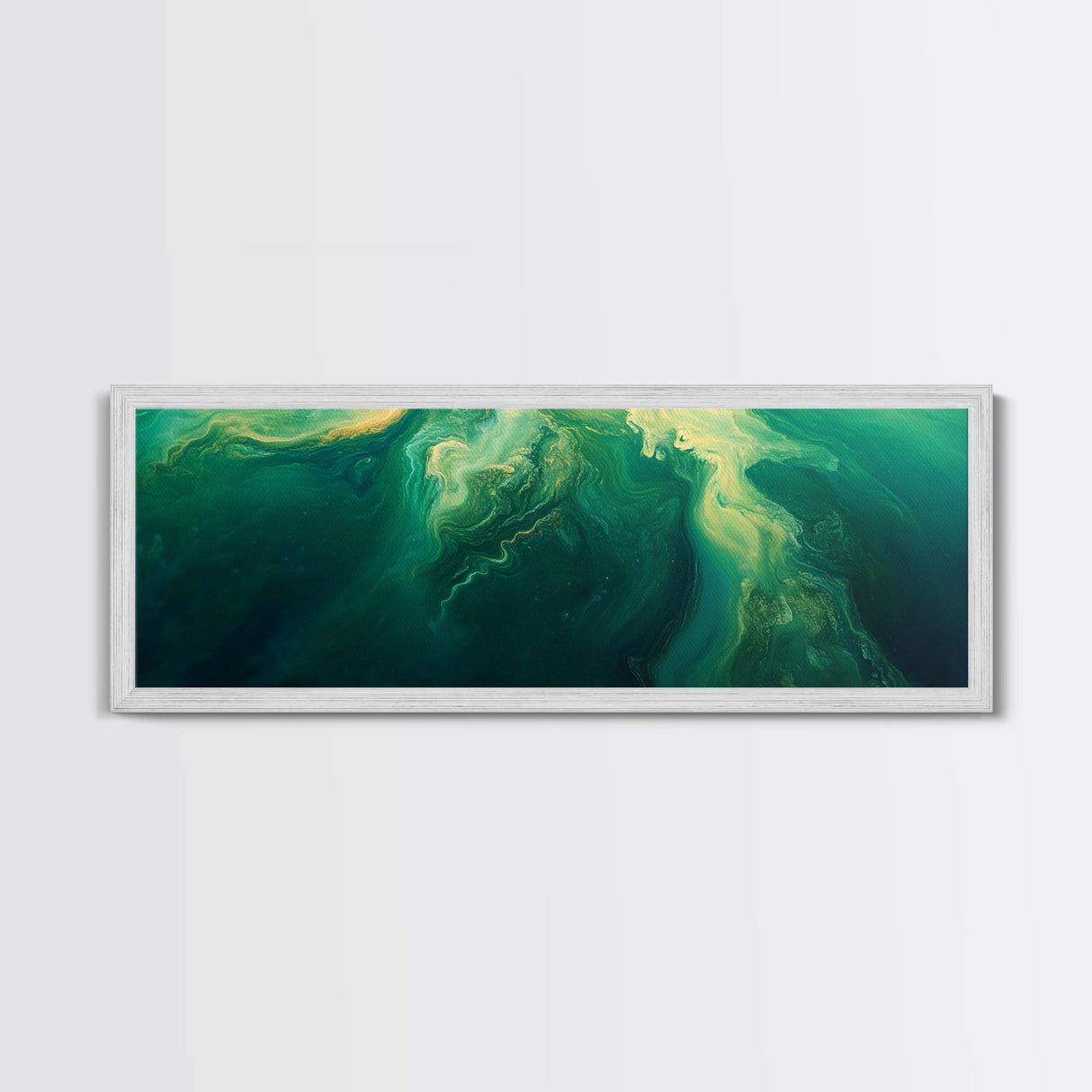 Green Abstract Swirl Framed Canvas Print - Modern Minimalist Wall Art, Deep Emerald Painting, Living Room Decor, Office Artwork