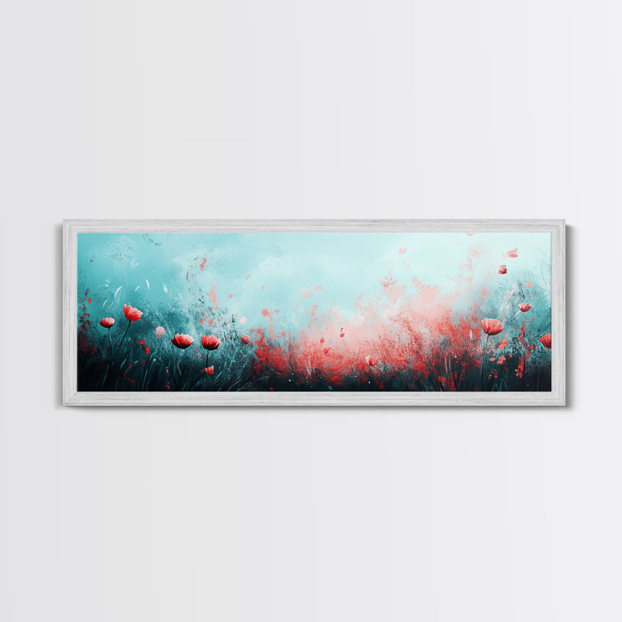 Dreamy Floral Poppy Field Canvas Print, Boho Wall Art, Nature Botanical Decor, Feminine Aesthetic Painting, Bedroom Wall Art